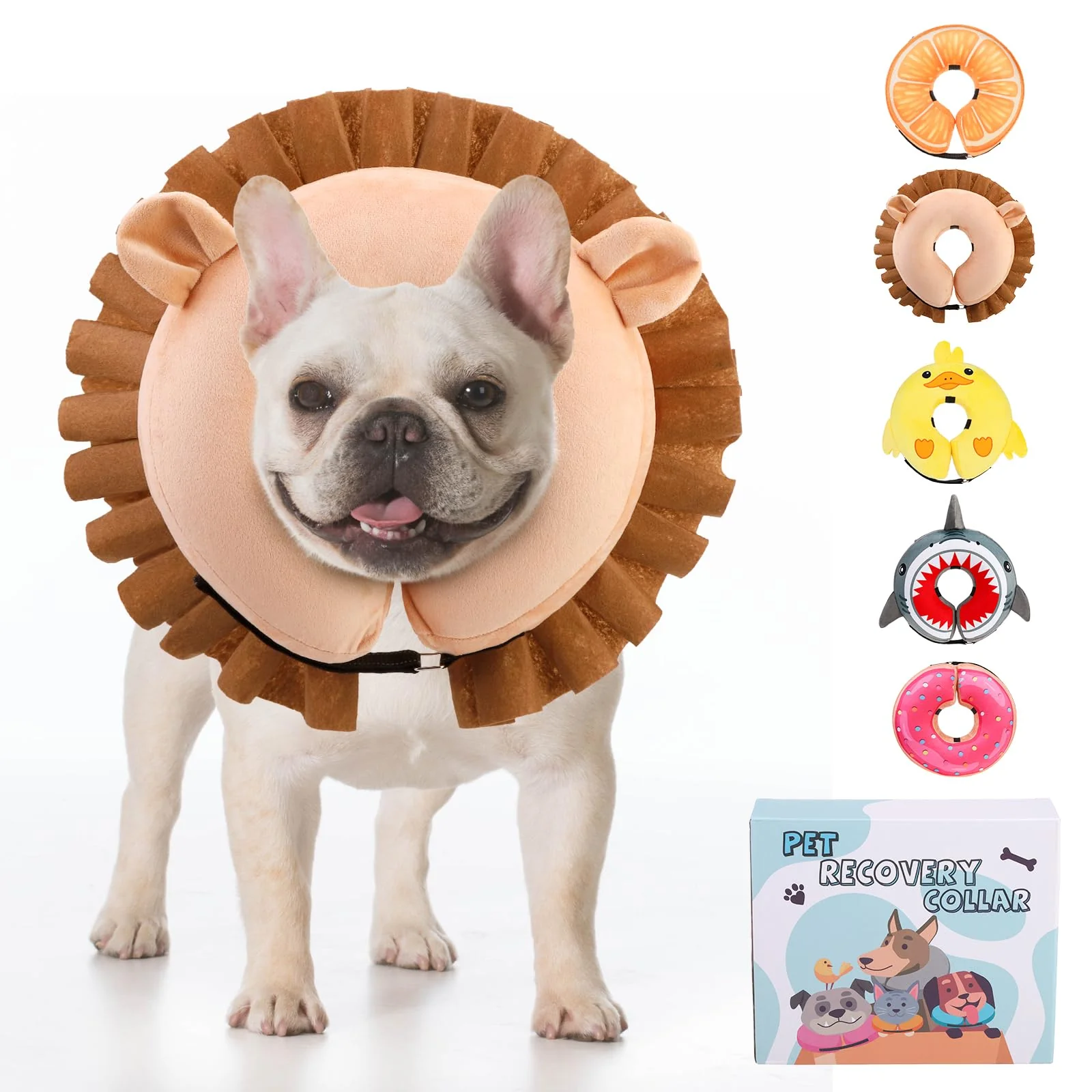 Durable KOOLTAIL Inflatable Dog Cone Collar – Size M Lion Design Adjustable Soft E-Collar for Dogs Cats Versatile
