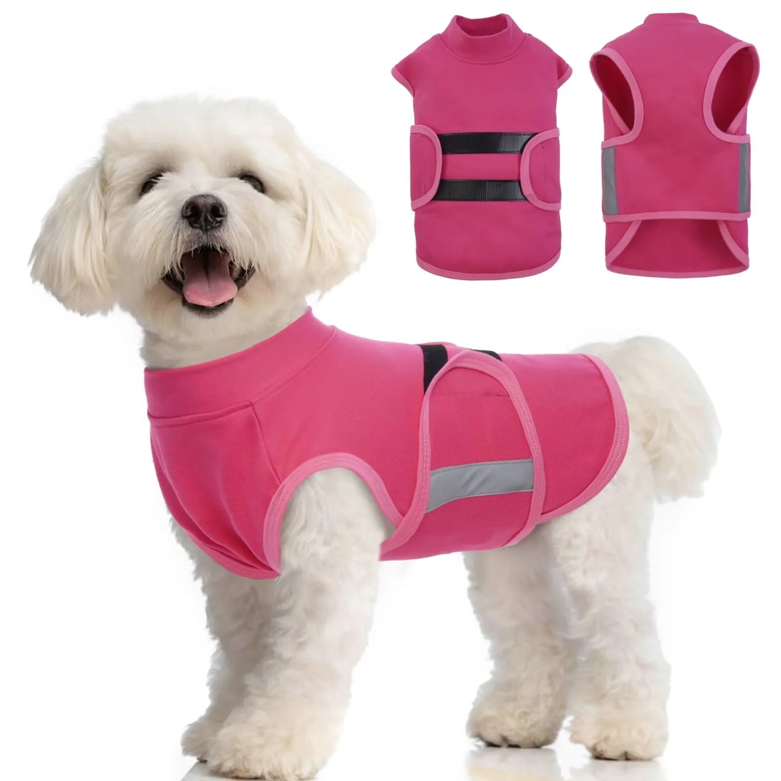 Refined MIGOHI Dog Anxiety Relief Coat – Calming Anxiety Vest for Fireworks Thunderstorms Travel Rosered XS Secure