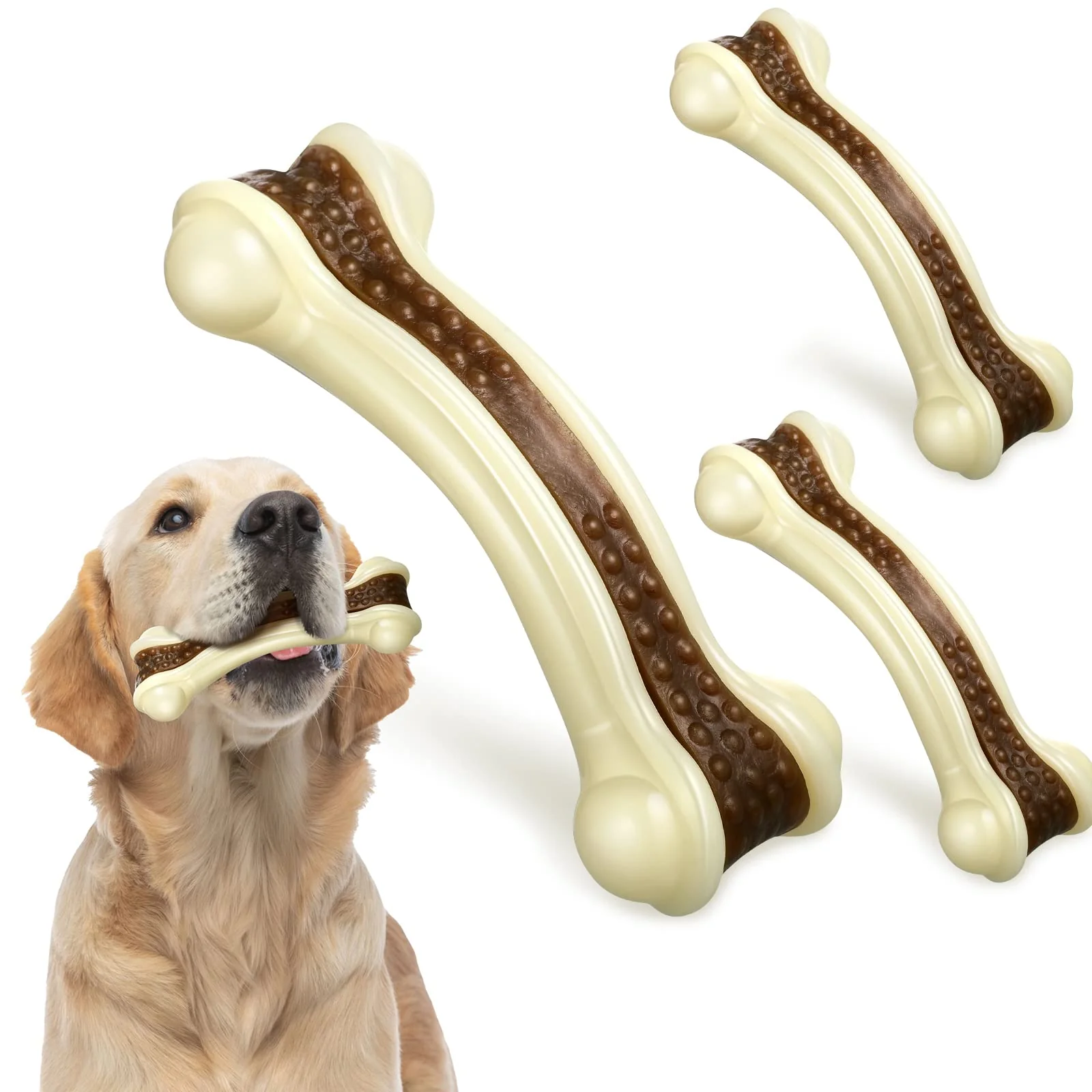 Functional Sosation 3 Pack Chew Toys for Aggressive Chewers — Beef-Flavored Nylon Bone Toys for Dogs Recyclable