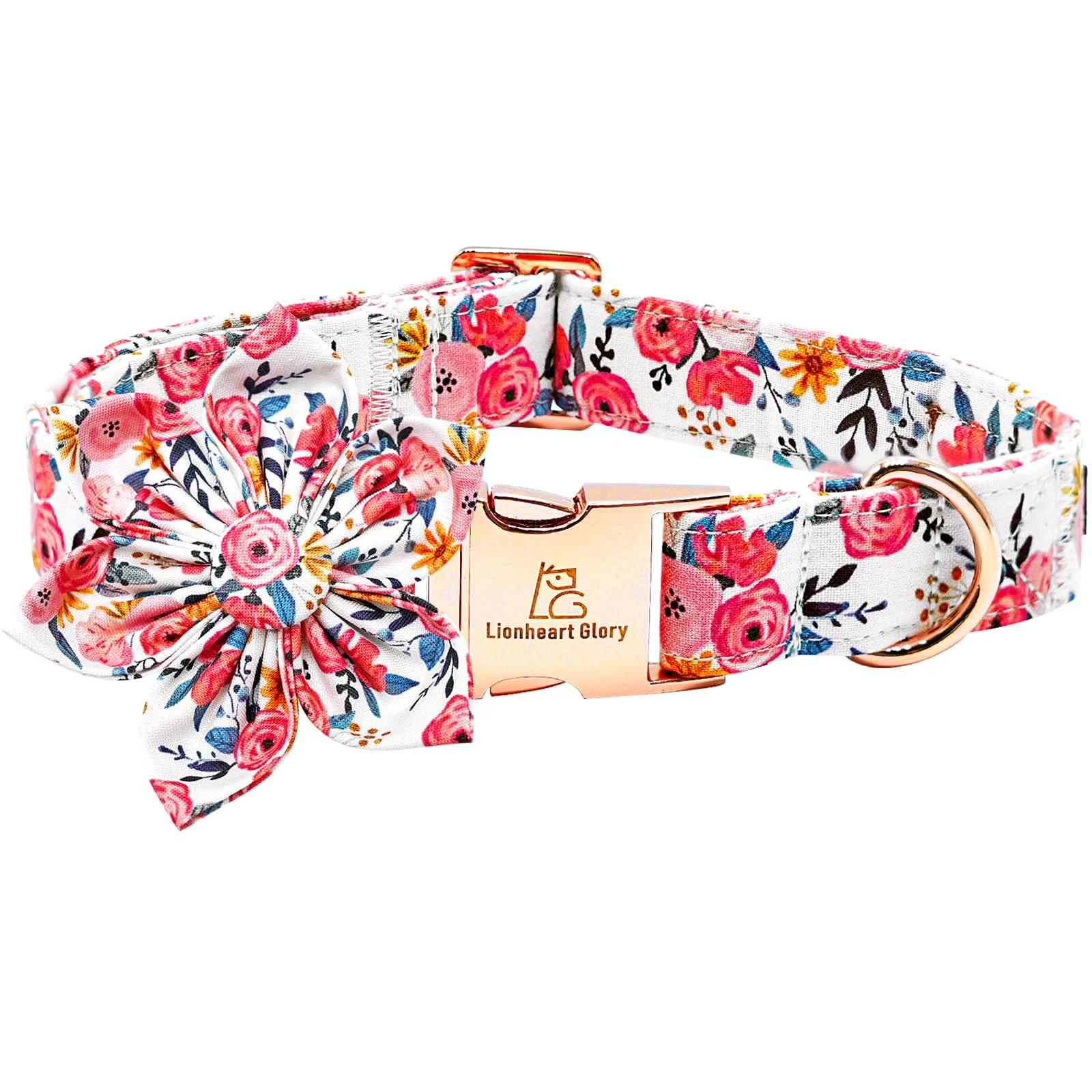Sustainable Lionheart Glory Floral Dog Collar – XL Adjustable Cotton with Removable Flower Excellent