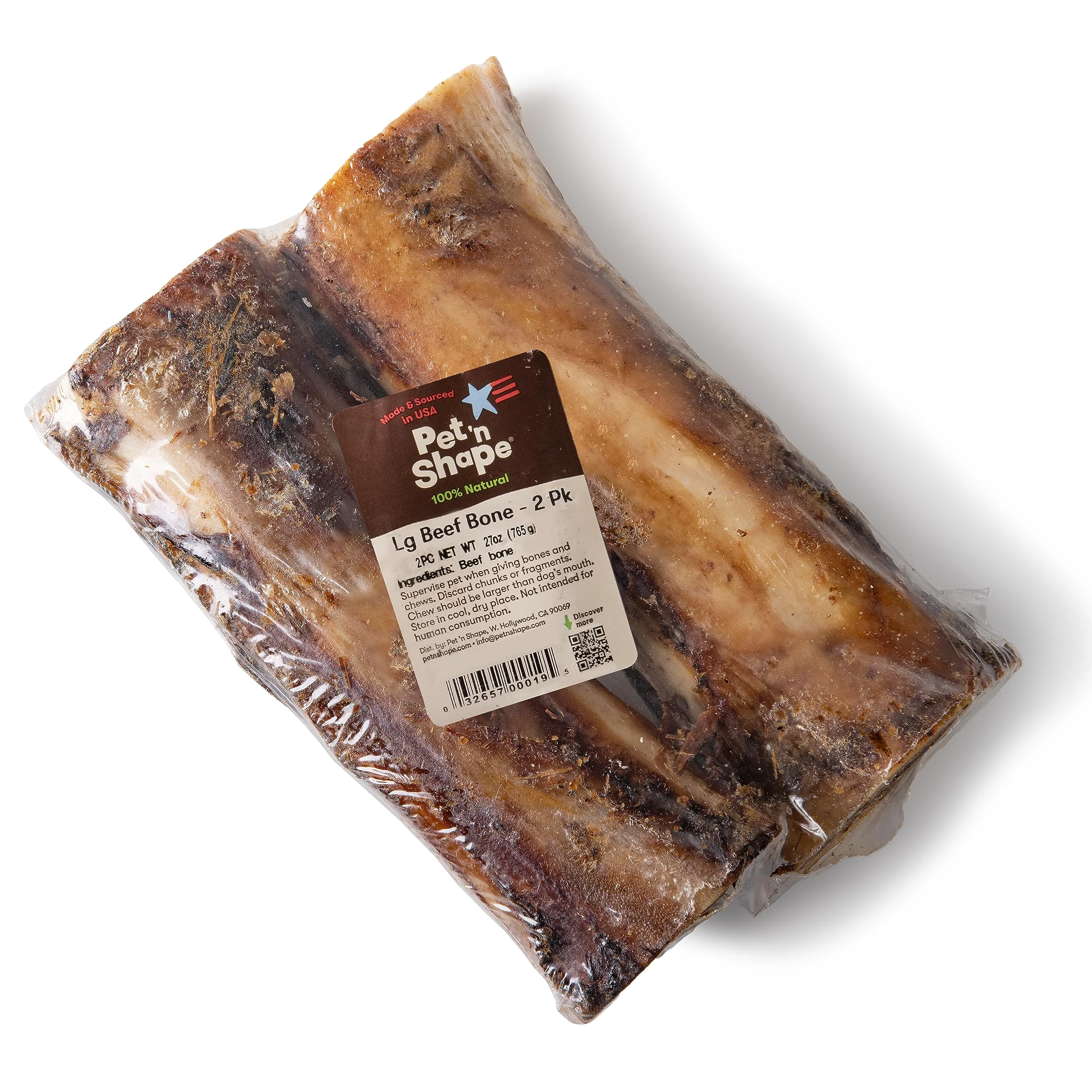 Fine Crafted Pet ‘n Shape Beef Bone Dog Treats – USA Made Sourced Chewz Large 2 Count Environmentally Friendly