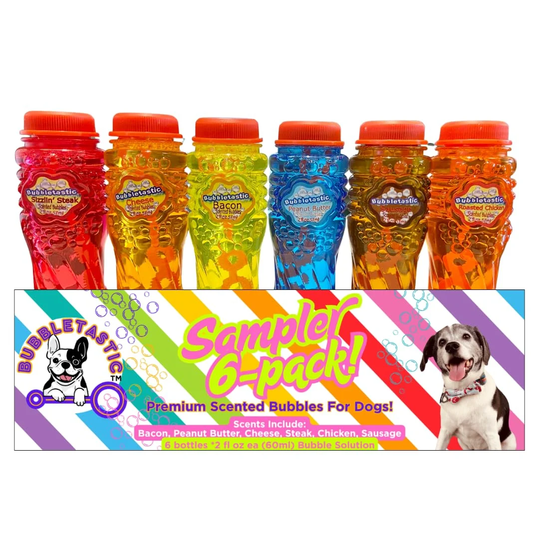 Verified Bubbletastic Dog Bubble Sampler 6 Pack – 6 Dog-Safe Bubble Scents 12 oz Total Functional