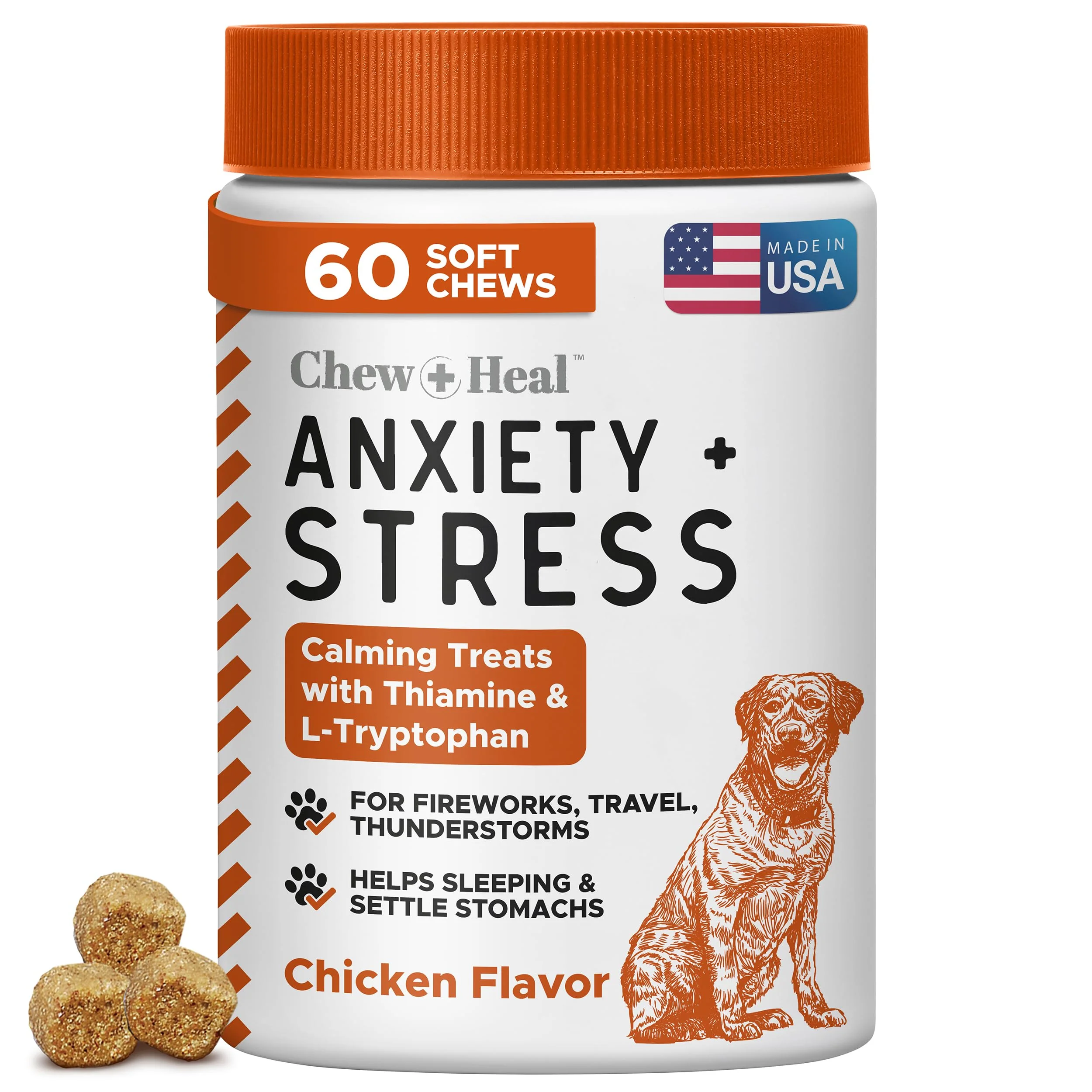 Superior Calming Chews for Dogs – 60 Anxiety Relief Treats for Fireworks Thunder and Storms Chew Heal Labs Environmentally Friendly