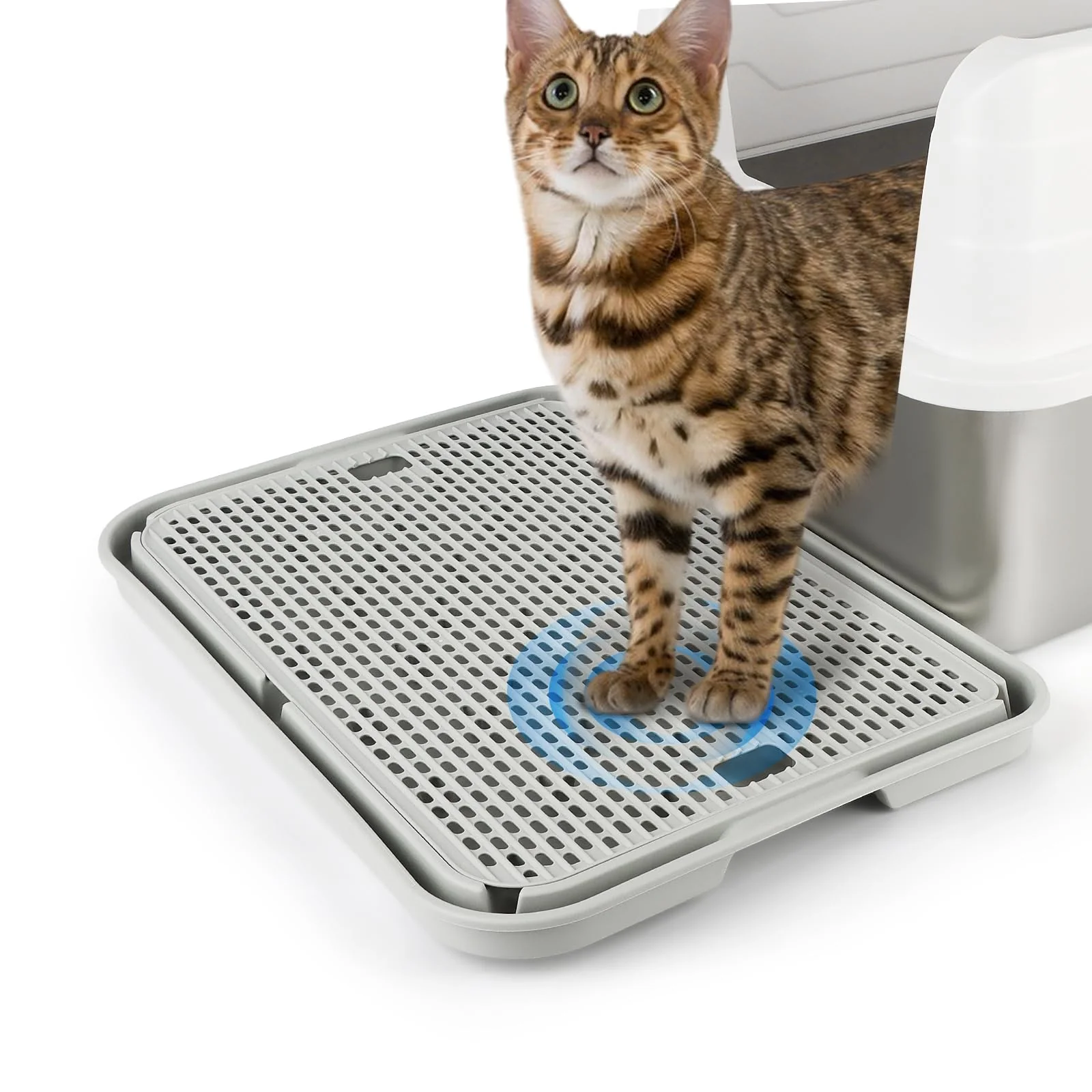 Recyclable Bartuke Litter Box Step Ramp with Filter – Easy Clean Cat Step for Kittens Seniors Light Grey Smart