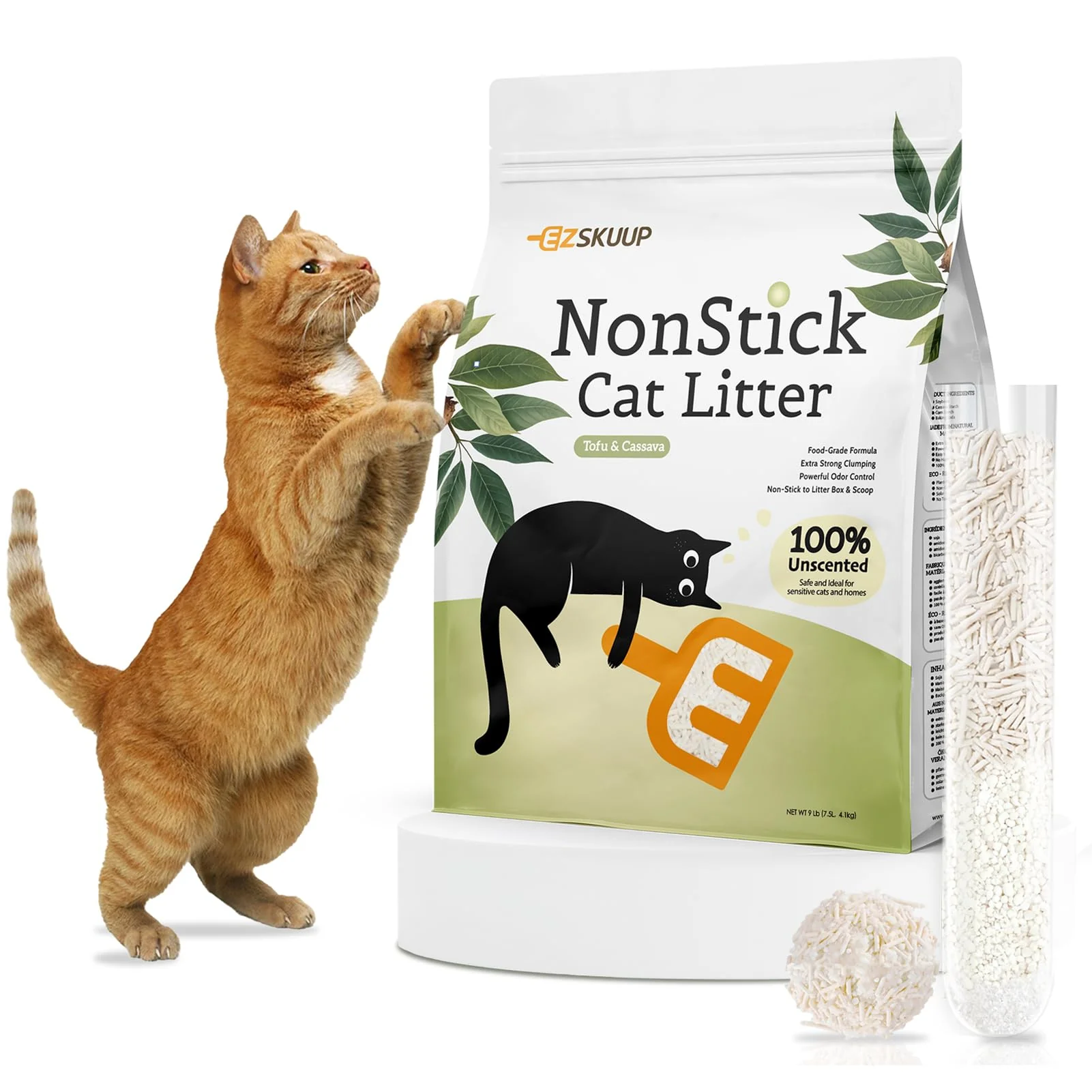 Trusted EZSKUUP Non-Stick Ultra Clumping Tofu Cat Litter with Cassava – Odor Control Low Tracking 9lb Smart