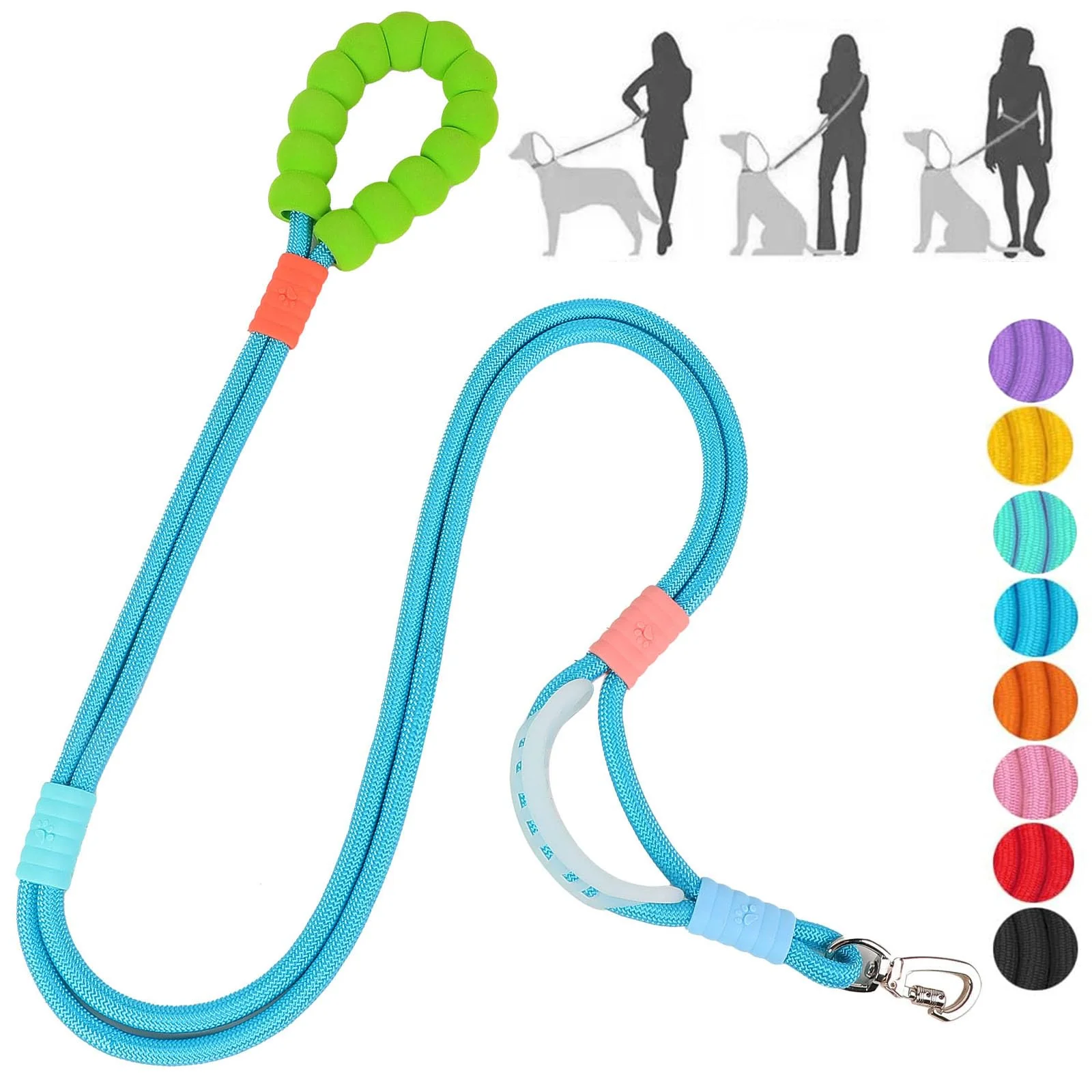 Easy-to-Use JSXD 5 ft Heavy Duty Dog Training Leash — Double Handle Hands- Crossbody Blue Elite