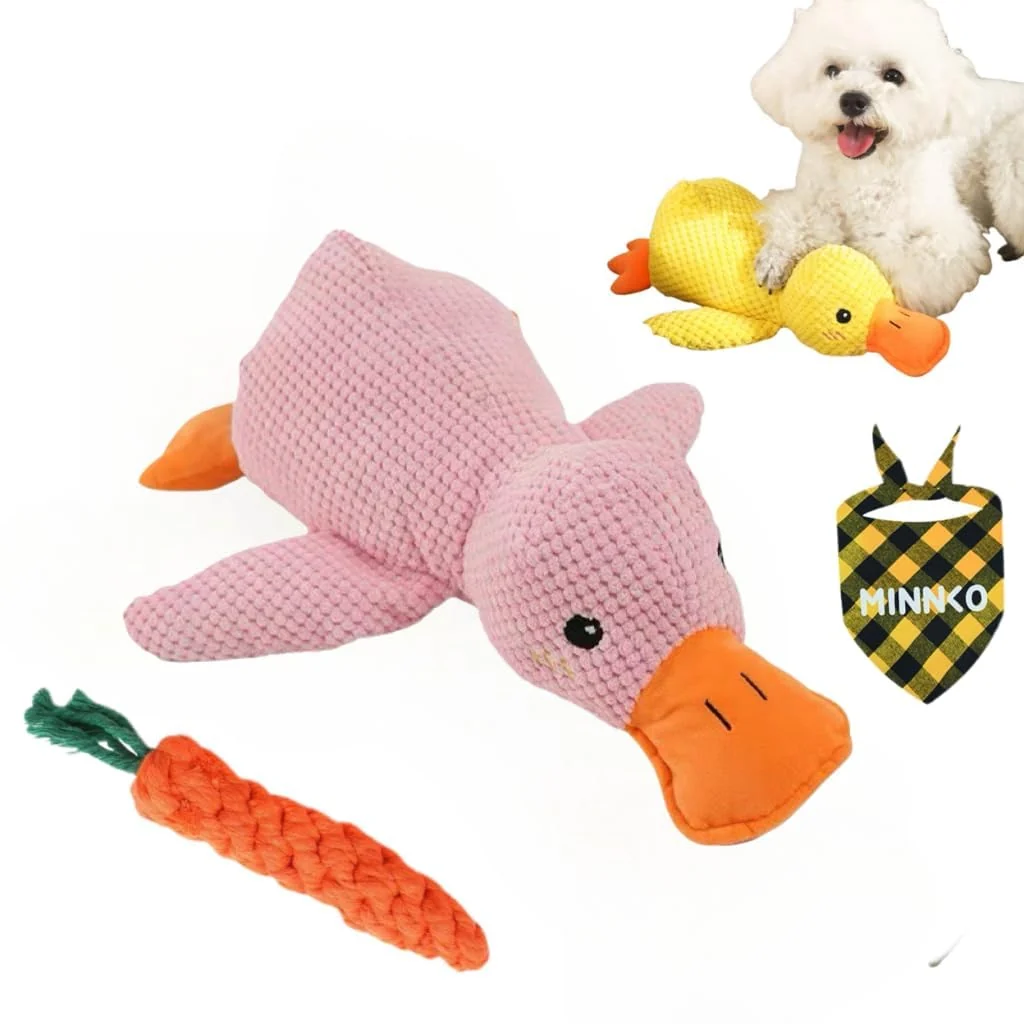 Outstanding MINNKO 2025 Upgraded Mellow Dog Calming Duck Toy – Yellow Plush Duck with Carrot Exceptional