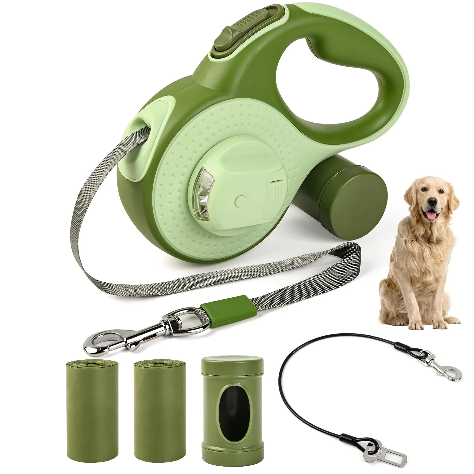 Elegant ODRIEW 16ft Retractable Dog Leash for Small to Medium Dogs 360° No-Tangle Chew-Proof Cable LED Light Excellent