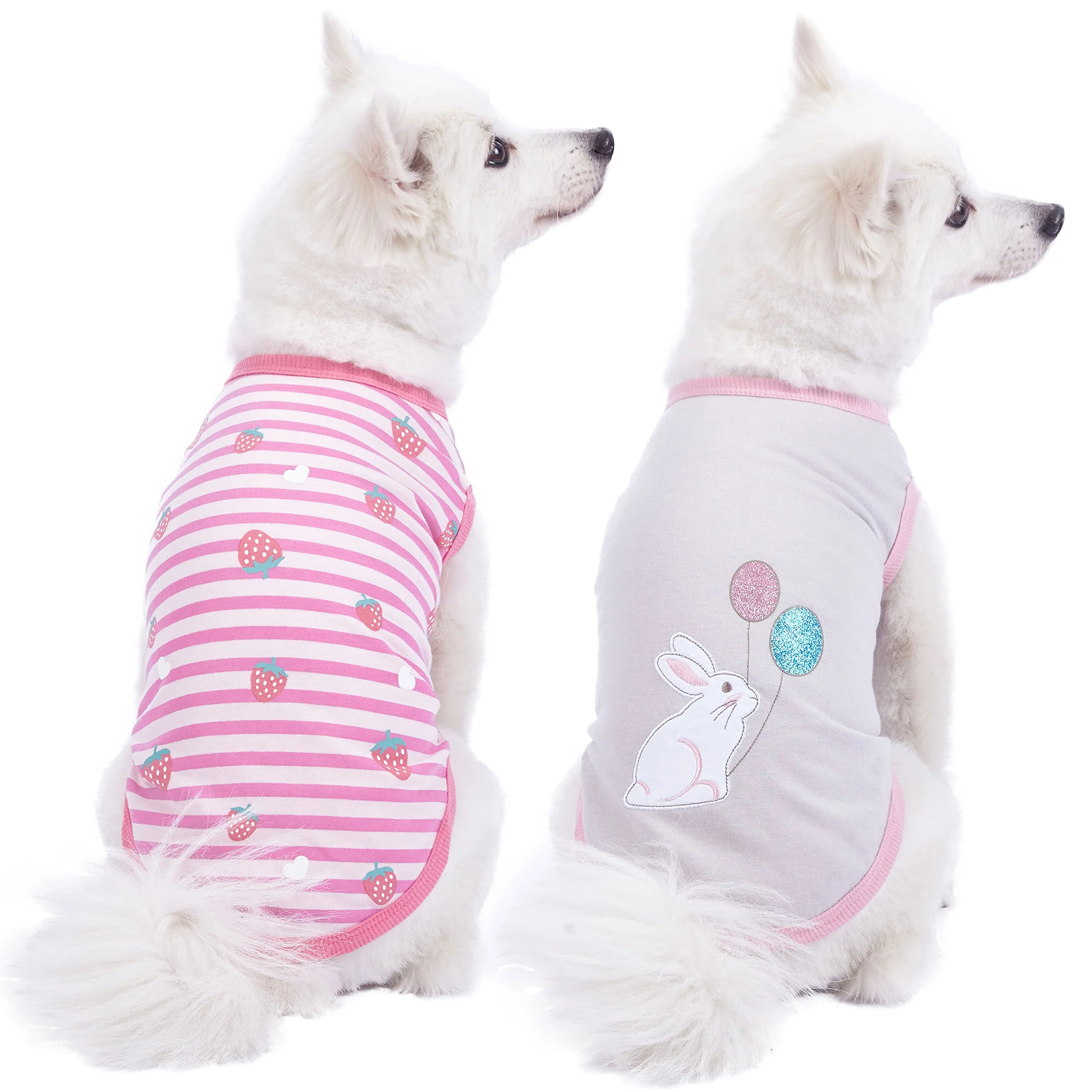 Recyclable Blueberry Pet Pack of 2 Soft Comfy Wonderland Striped Cotton Blend Dog T Shirts Back Length 12 inches Dependable