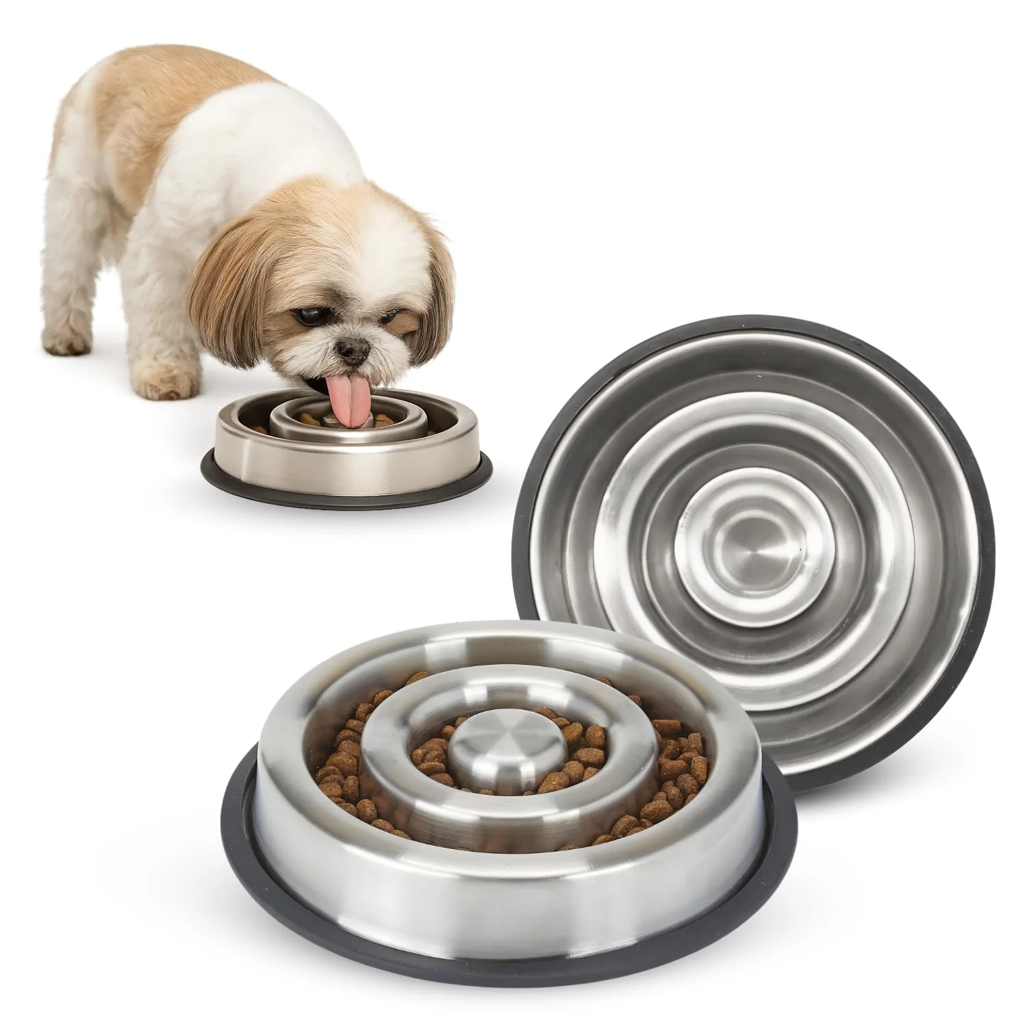 Selected AASPIRE PETS 9.5 oz Slow Feeder Bowl – Spiral Stainless Steel 1 Cup Capacity Non-Slip for 10–35 lb Pets Verified