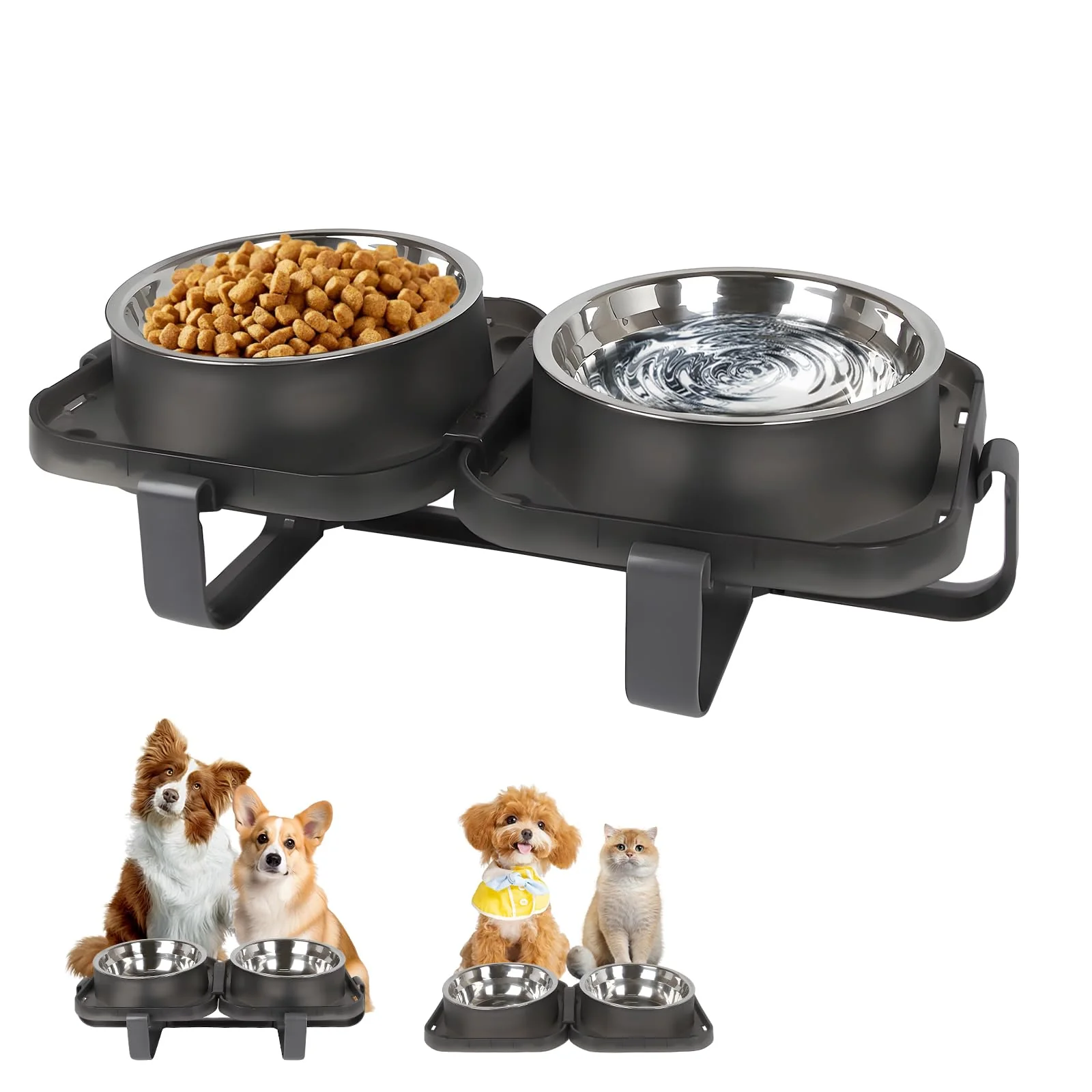Crafted FURNIPLAS d Dog Bowls – Adjustable Stainless Steel Raised Feeding Station Set of 2 Clean