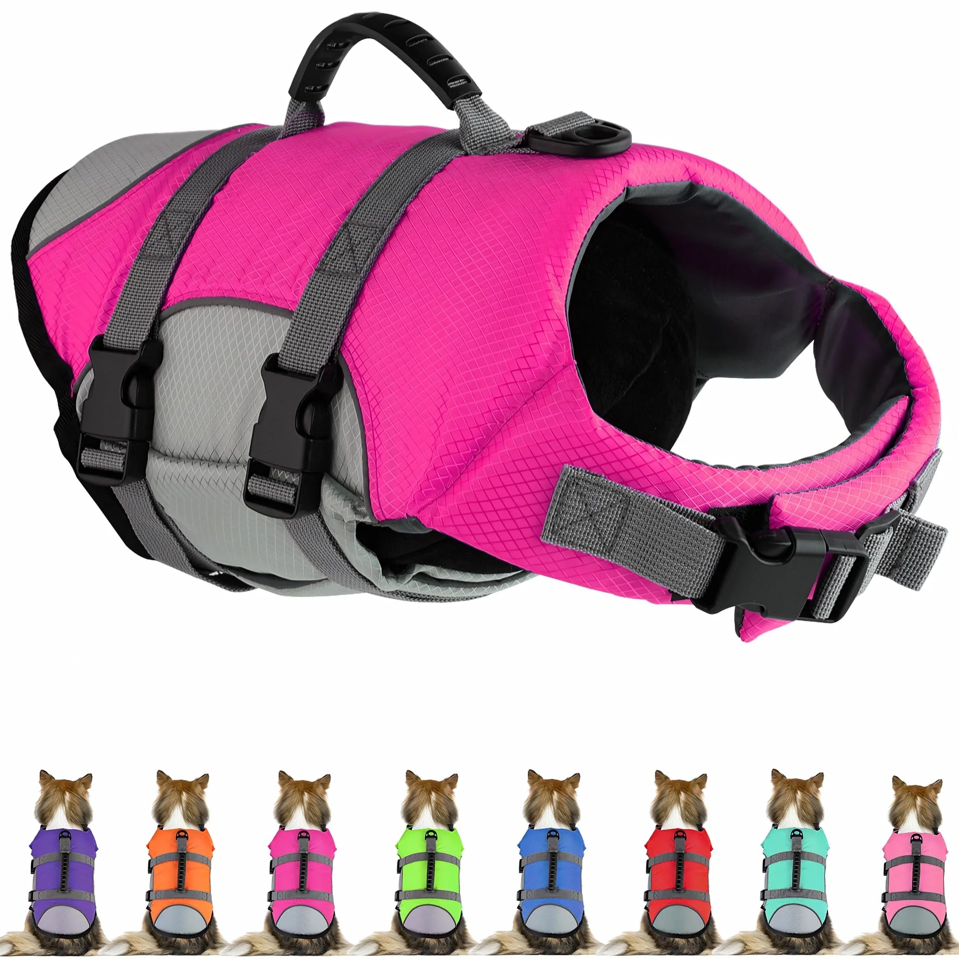 Premium Mklhgty Dog Life Jacket – Reflective Adjustable Vest with Rescue Handle for Swimming and Boating Organic