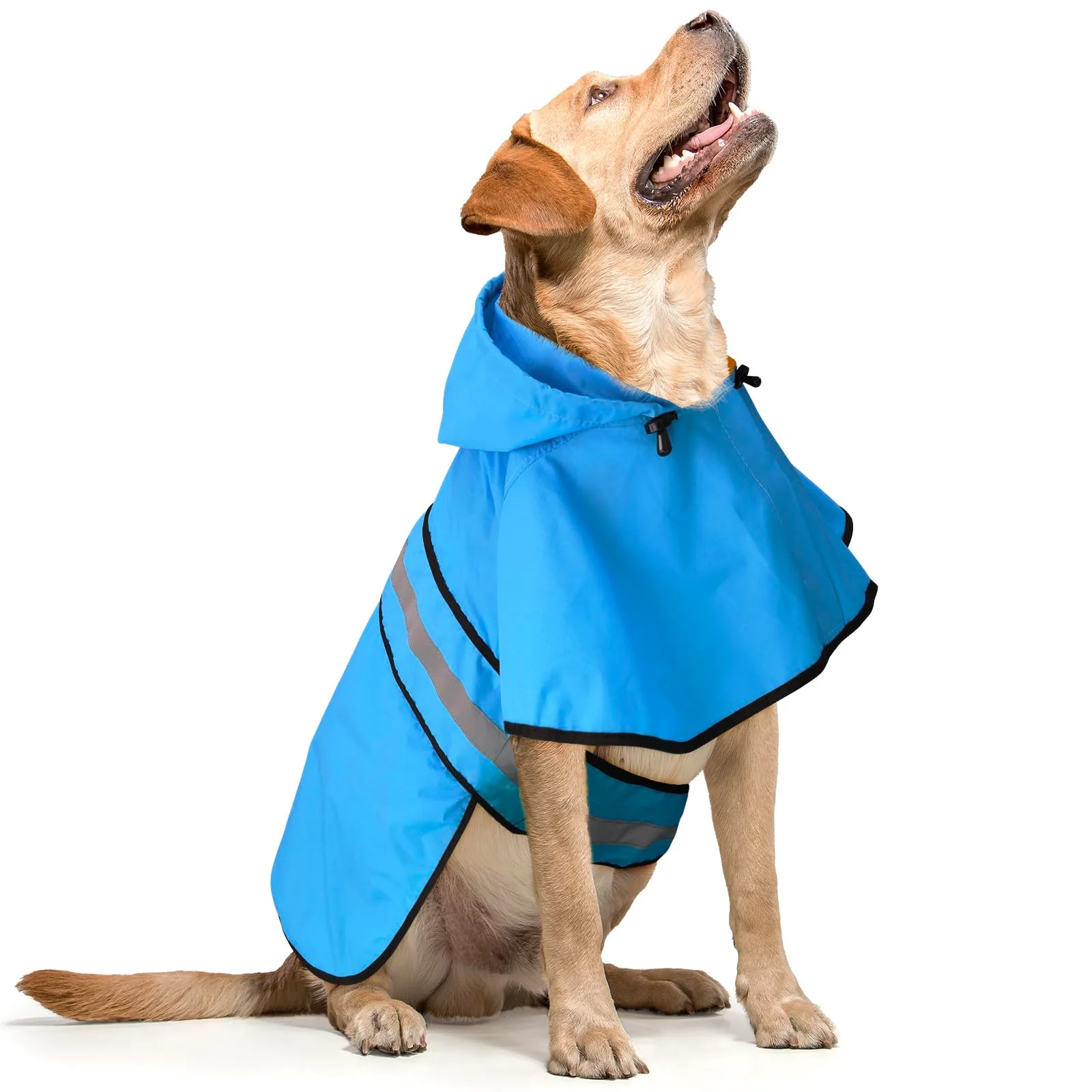 Smooth Domagiker Adjustable Dog Raincoat with Hood – Waterproof Lightweight Slicker Poncho Large Blue with Reflective Strip Leash Hole Official