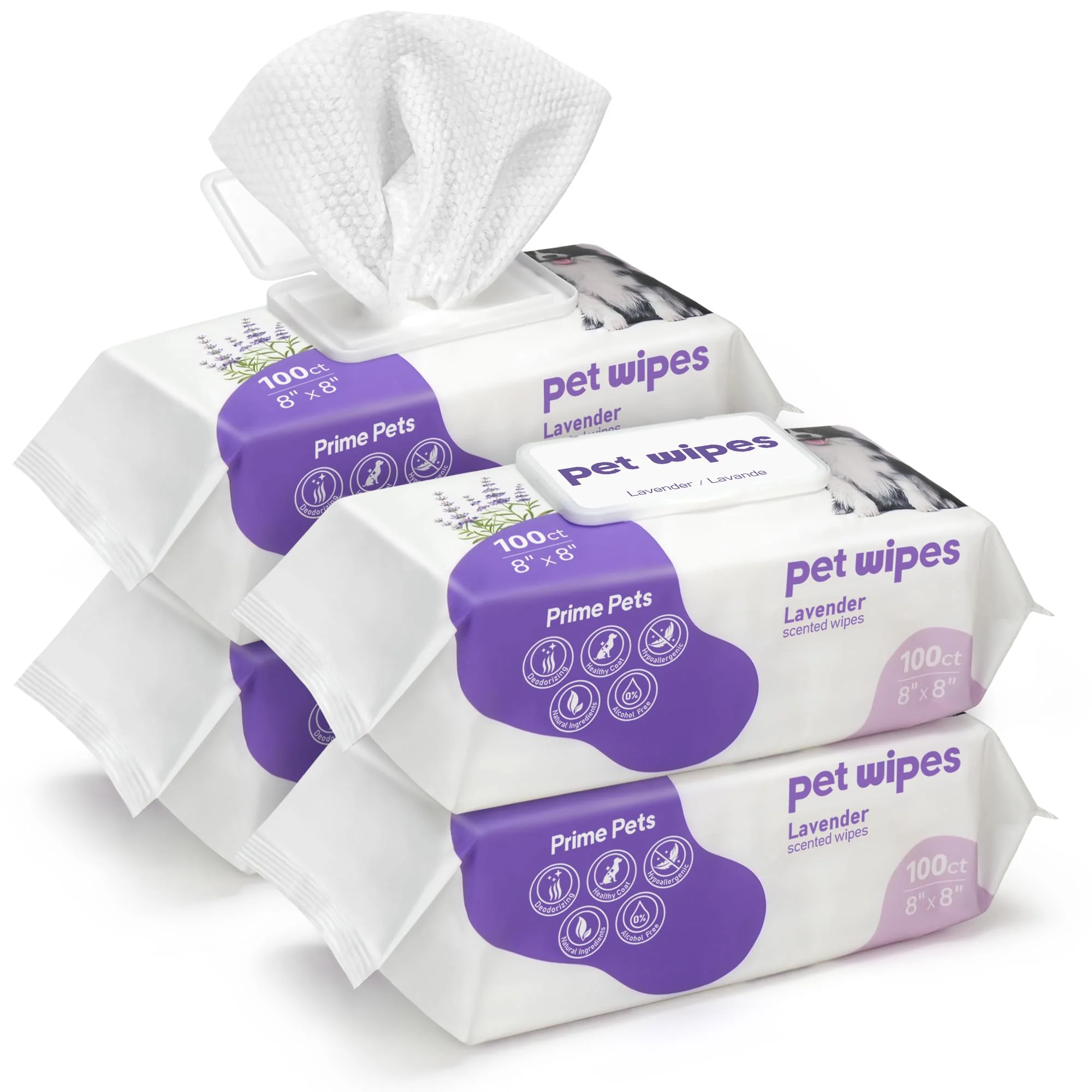 Luxury Prime Pets 400pcs Lavender-Scented Dog Wipes for Paws Face Body Hypoallergenic Grooming Lightweight