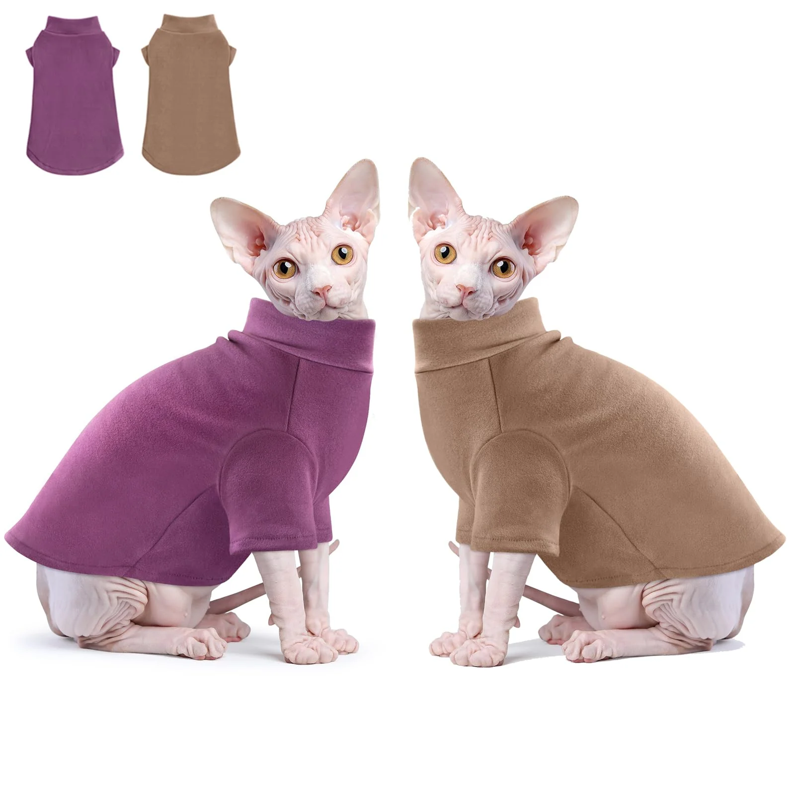 Reusable Idepet Sphynx Cats Sweater 2 Pack – Soft Warm Turtleneck for Hairless Cats Purple Brown X-Large Healthy