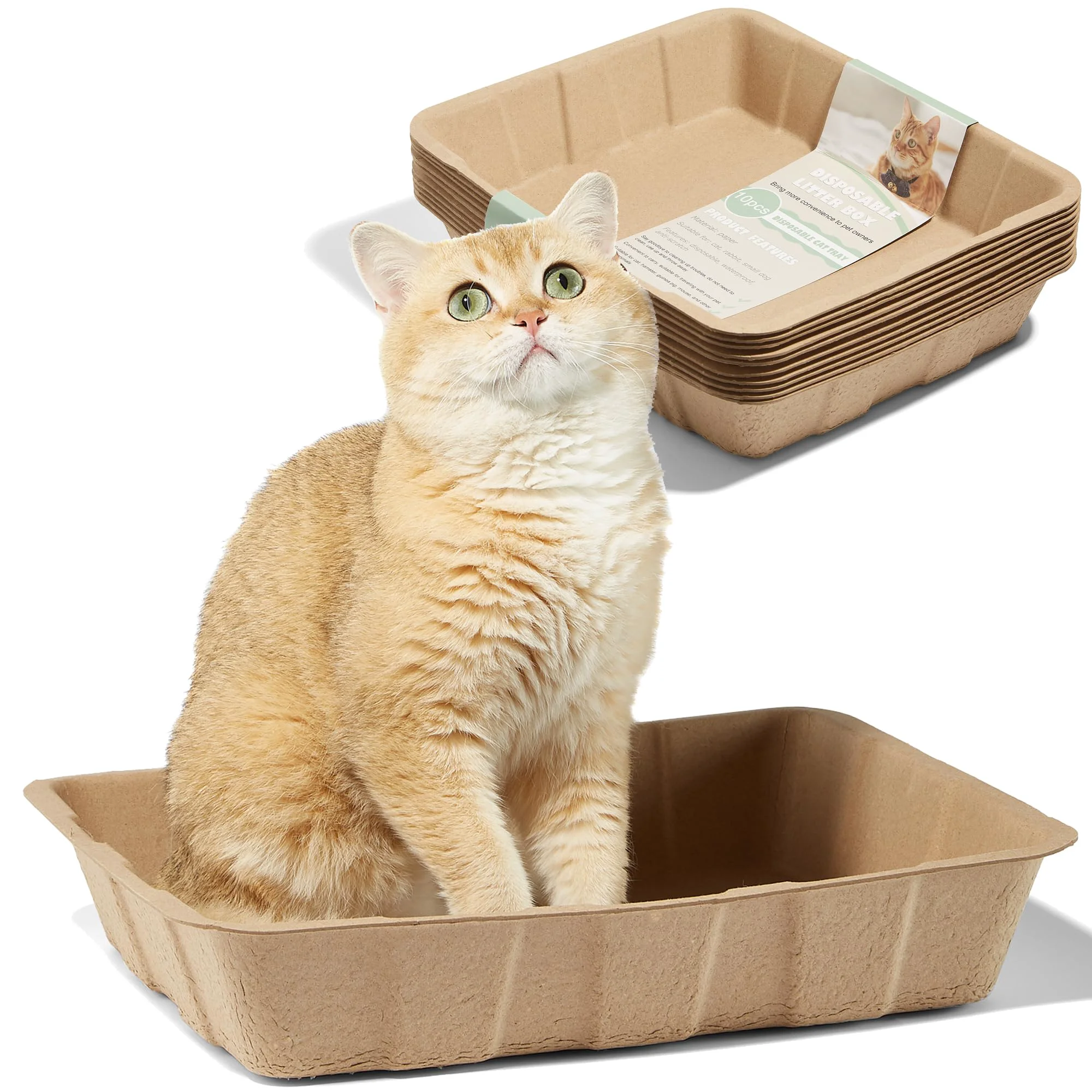 Crafted Vealind Disposable Litter Boxes for Cats — 5 Pack Leak-Proof Cardboard Litter Trays Dependable