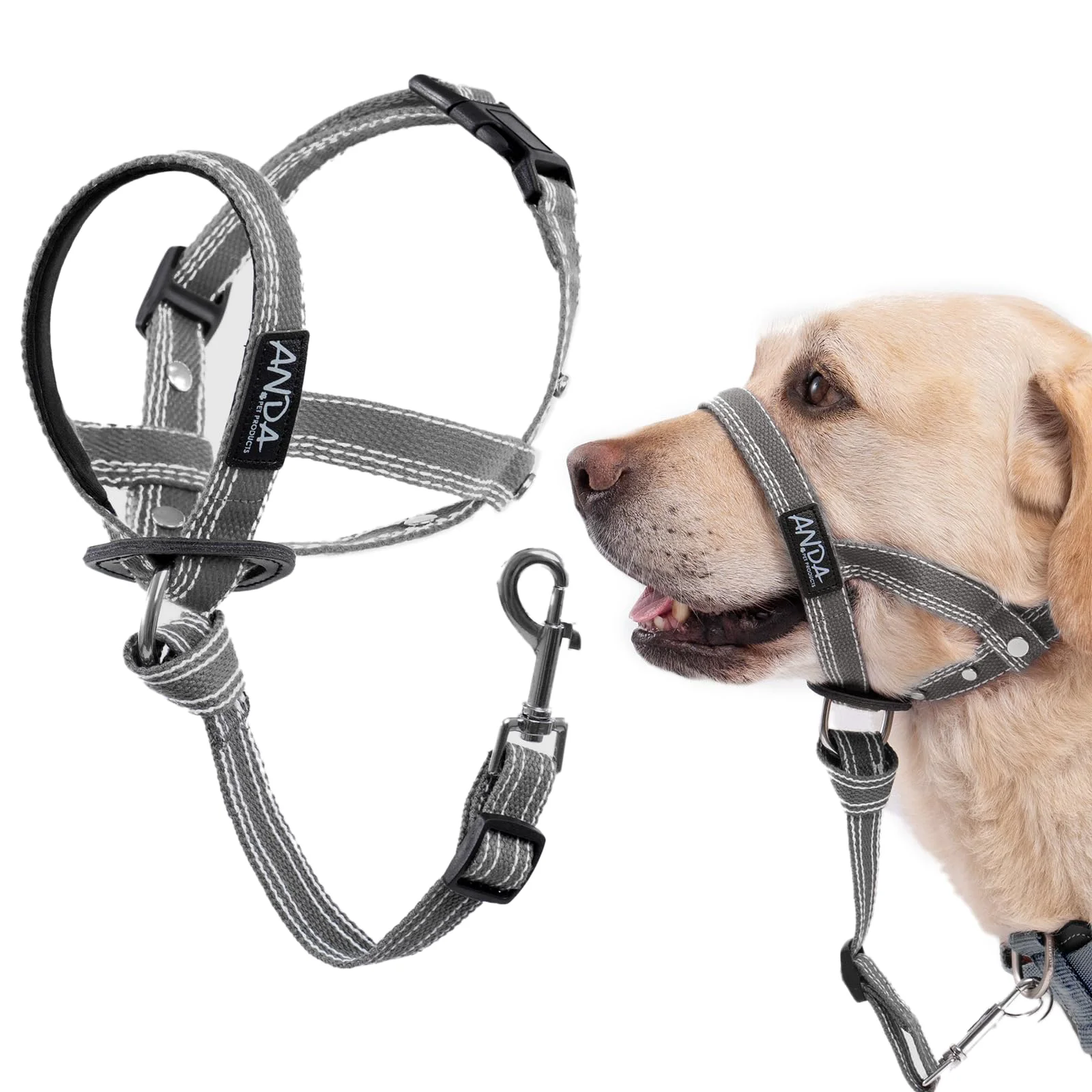 Outstanding ANDA Ultra-Light No-Pull Gentle Leader for Dogs Headcollar – Adjustable Breathable Comfort Gray Size 2 Expertly Made