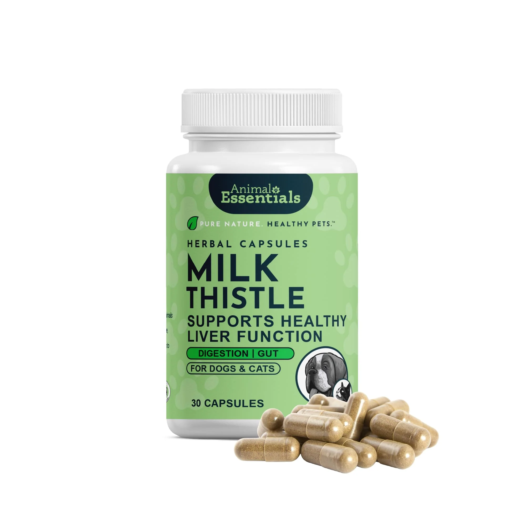 Luxury Animal Essentials Milk Thistle for Dogs Cats – 150mg Silymarin Liver Support 30 Capsules Fine