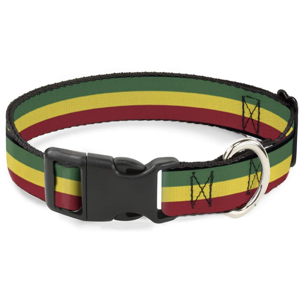 Traditional Buckle-Down Rasta Plastic Clip Collar Wide 1.5 Inch Neck 18-32 Inches ly Licensed Functional