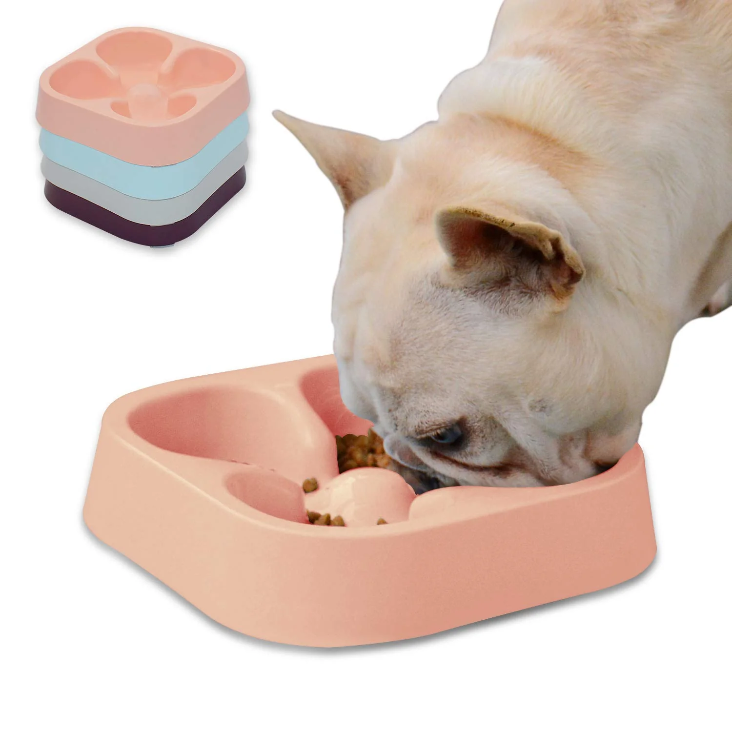 Detailed Hifrenchies Healthy Slow Feeding Dog Bowl for French Bulldog – Four-Leaf Clover Pattern Pink Superior