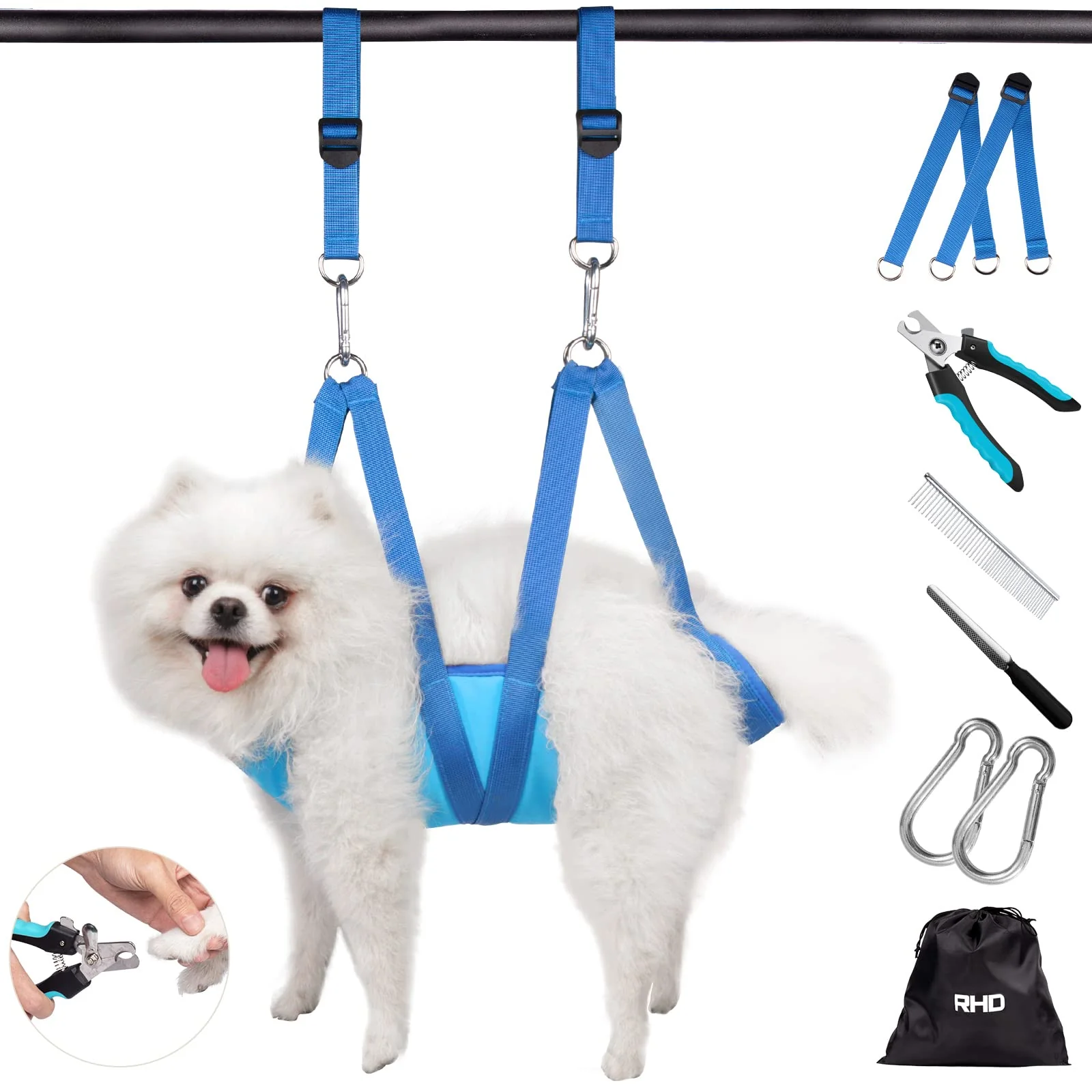 User-Friendly RHD Dog Grooming Hammock Harness – 7-in-1 Grooming Kit for Small Dogs Cats Dependable