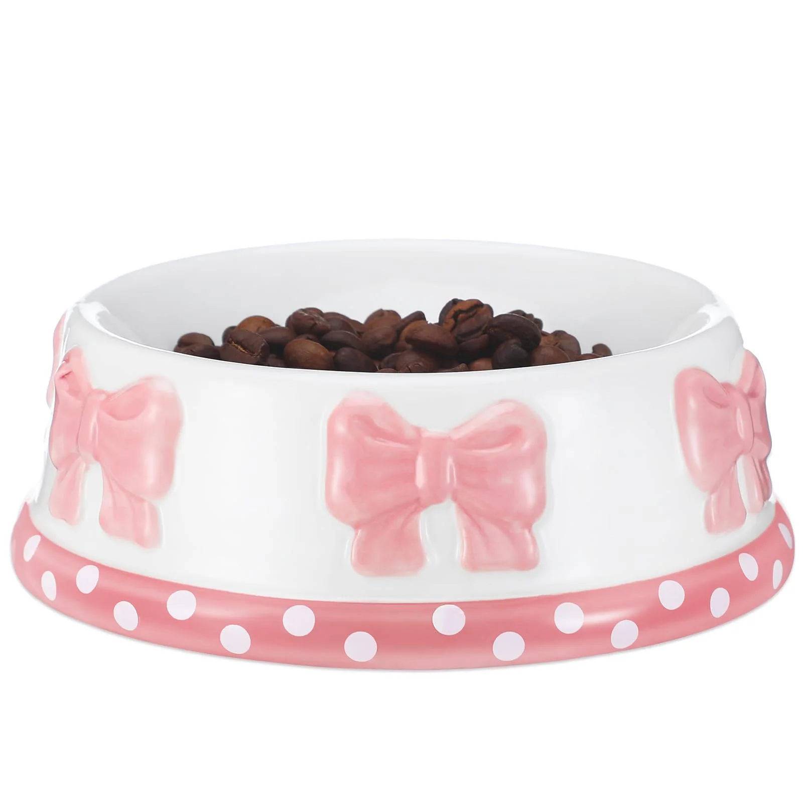 Artisan lnaive Pink Bow Ceramic Pet Bowl for Small Dogs Cats – Non-Slip Dishwasher Safe Official