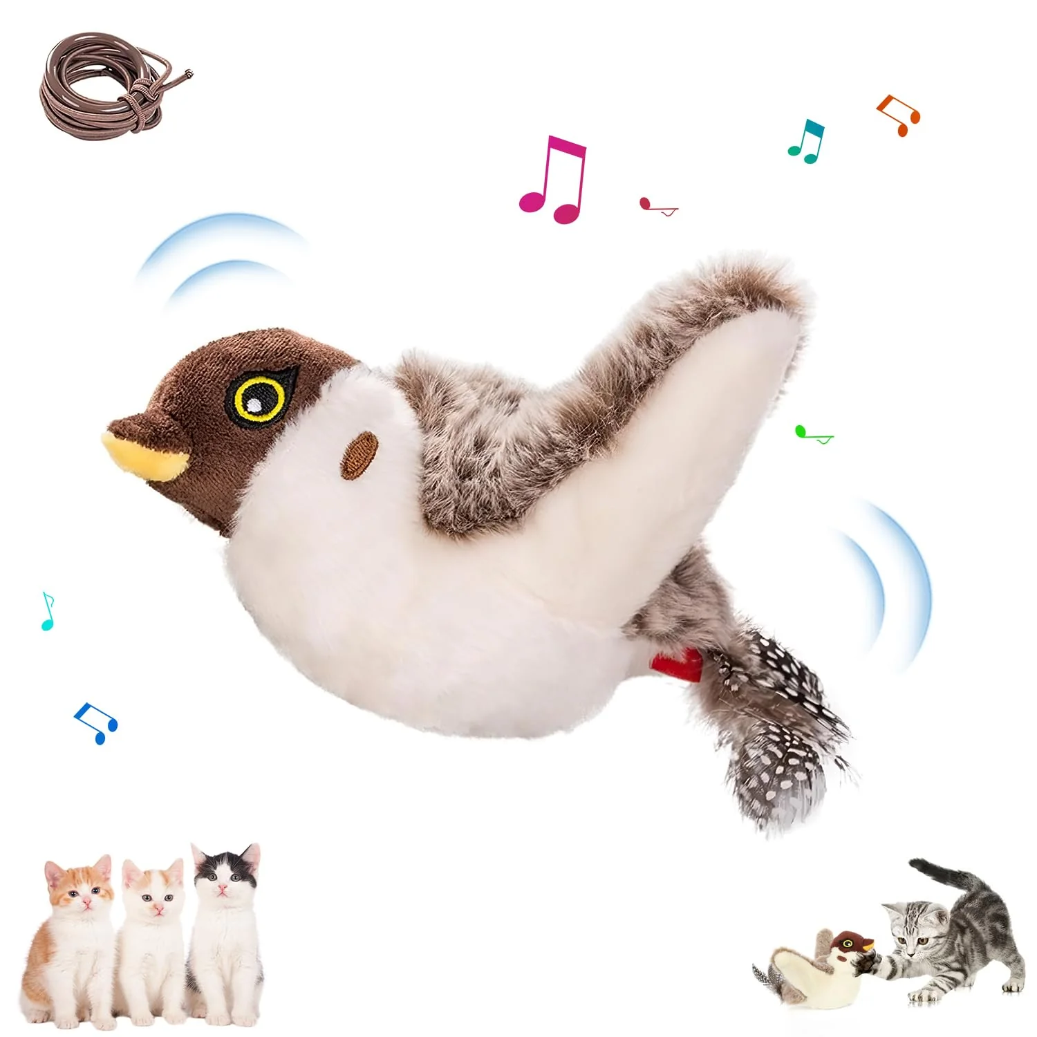 Lightweight NIUYOU Interactive Chirping Bird Cat Toy USB-Rechargeable Flying Bird for Indoor Cats Secure