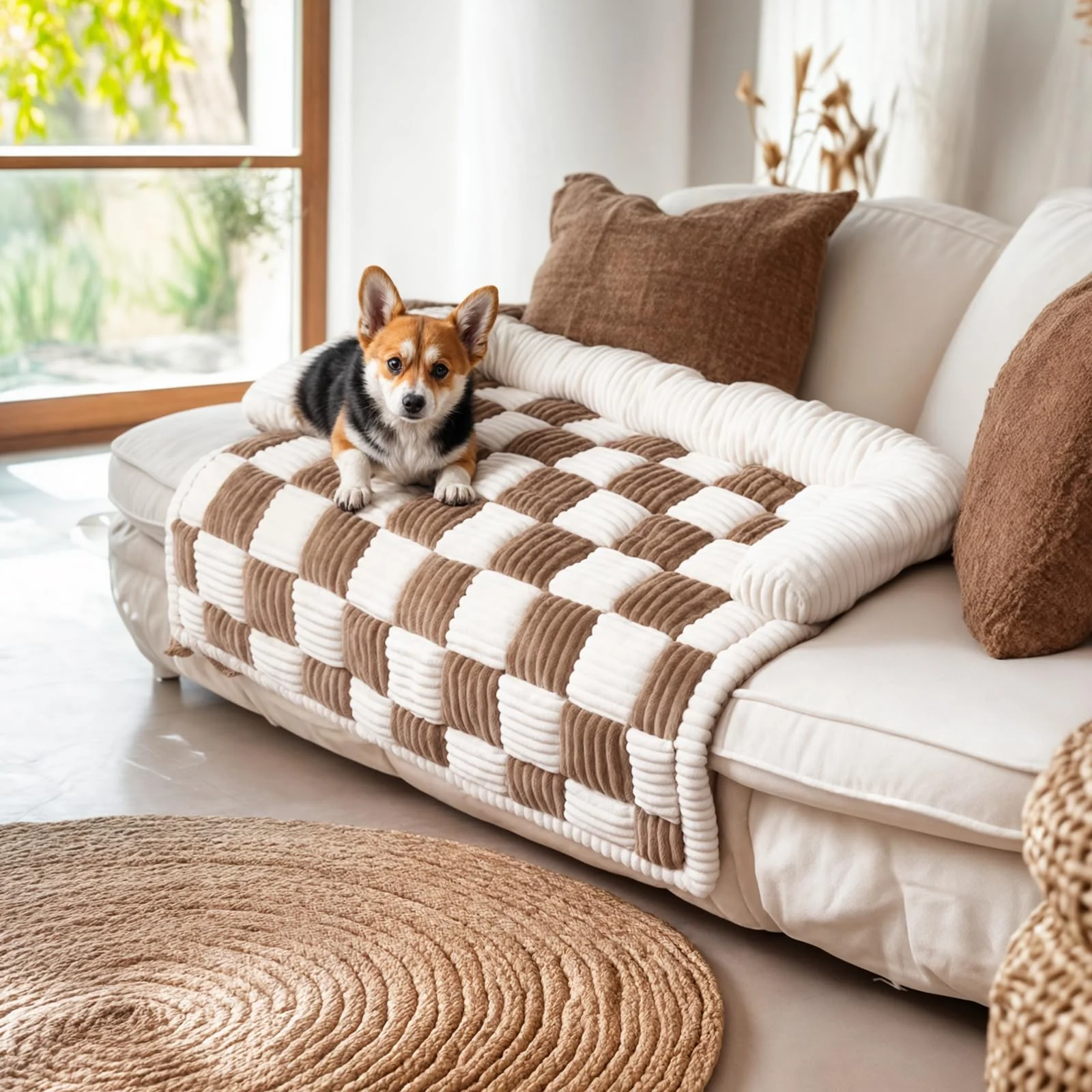 Modern PulseFay Pet Couch Covers for Sofa L Size Cream Plaid Anti-Slip Washable Expertly Made