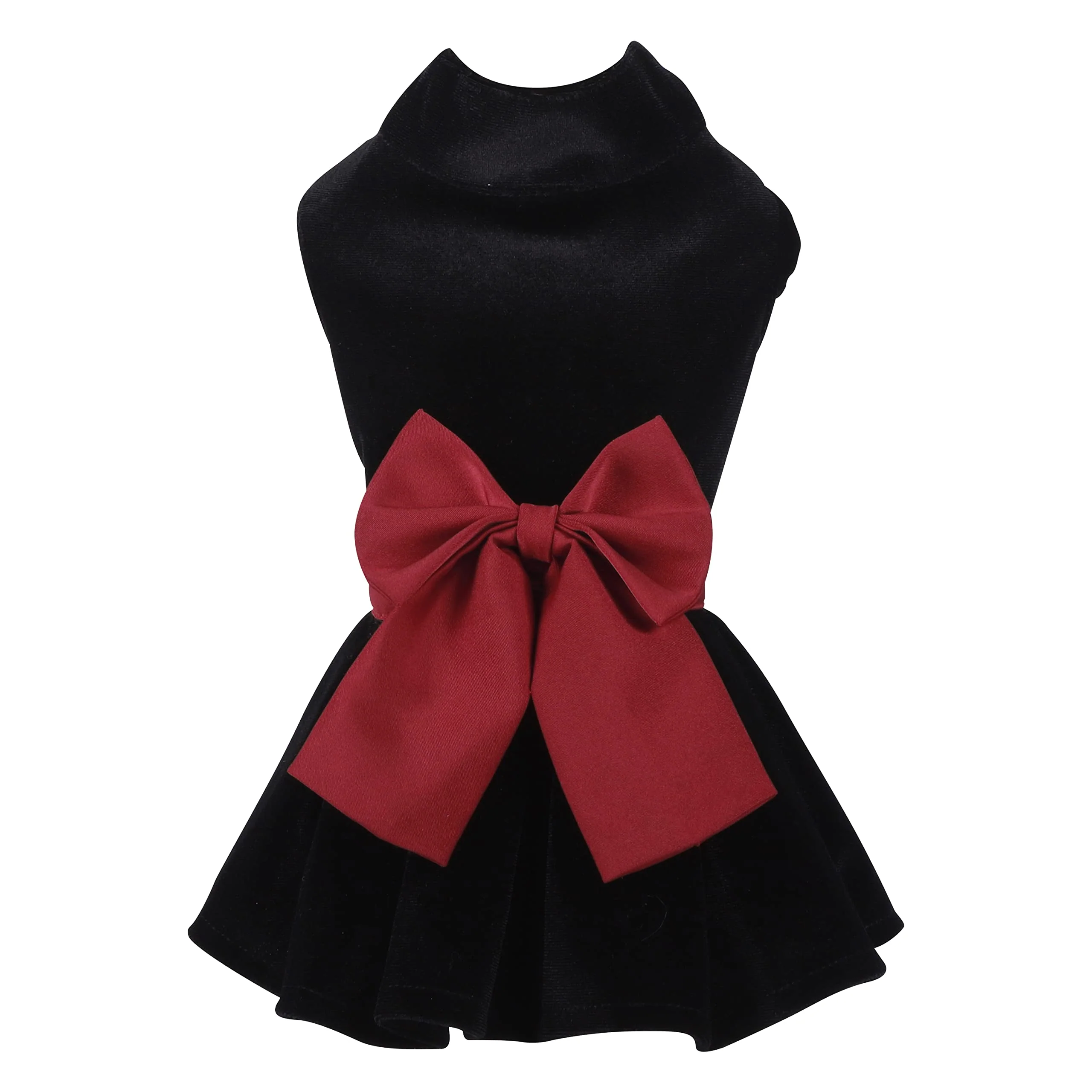 Organic MAMORE Velvet Black Pet Dress for Small Dogs Cats Bowknot Dress Easy Snap Closure Crafted