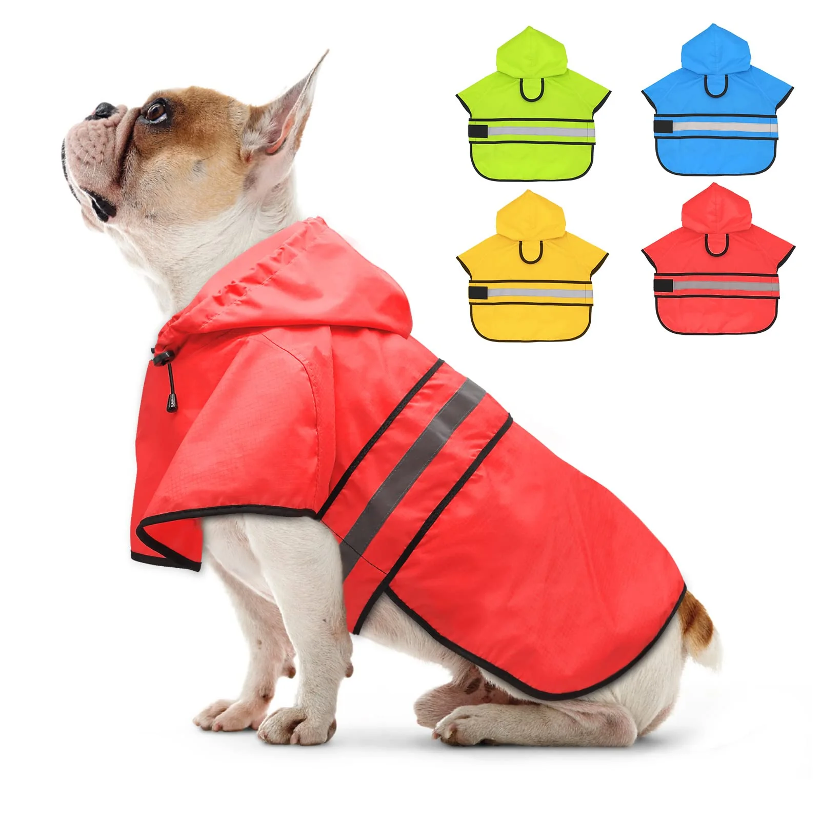 Smooth Candofly Dog Raincoat Hooded Poncho – Waterproof Reflective Rain Coat for Dogs Medium Bright Red Crafted