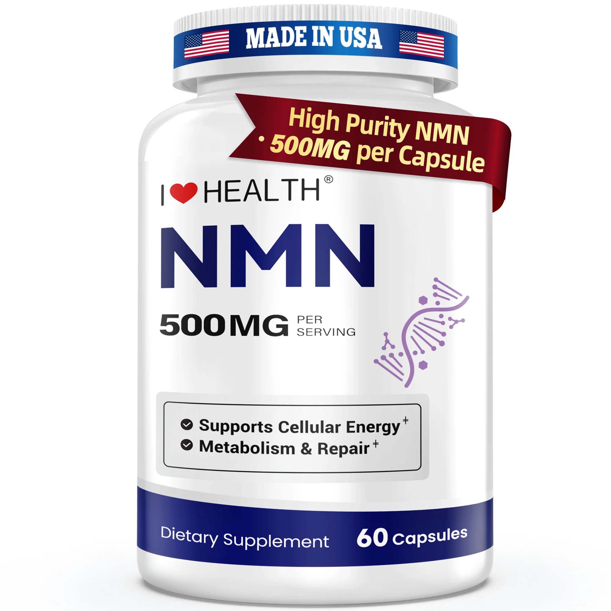Flexible NMN 500mg – 99.9 Pure NMN Supplement Boost NAD Levels Cellular Energy Healthy Aging Support 60 Capsules Third-Party Tested NSF cGMP Made in USA Premium Material