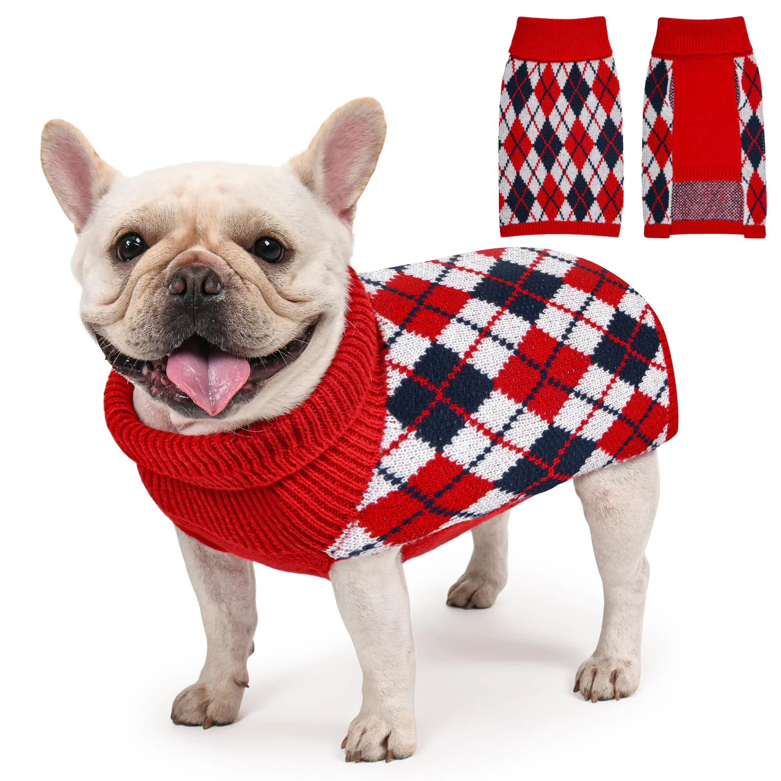 Solid KCFESTIHUE Plaid Knit Dog Sweater for Medium Breeds Turtleneck Pullover Cozy Winter Wear Crafted