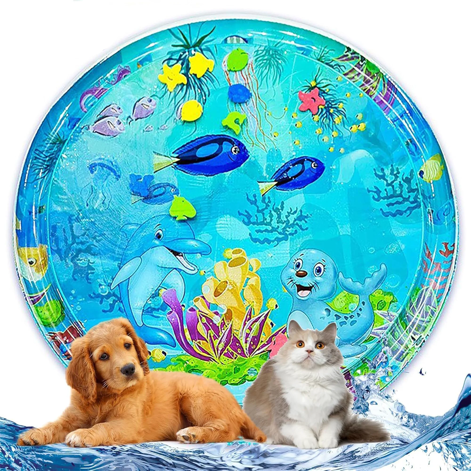 Fine Genkasar 2025 Upgraded Water Sensor Play Mat for Pets — Cooling Foldable PVC Pet Water Mat 41.4 x 41.4 in Eco-Friendly