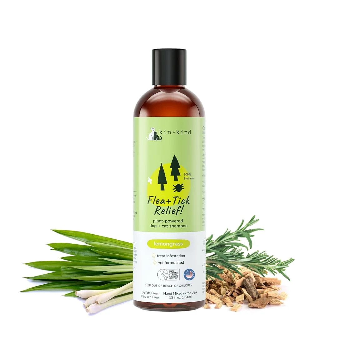 First-Class kin kind Flea Tick Shampoo for Dogs Cats – Vet Formulated Plant-Powered Lemongrass Scent 12 oz Smart