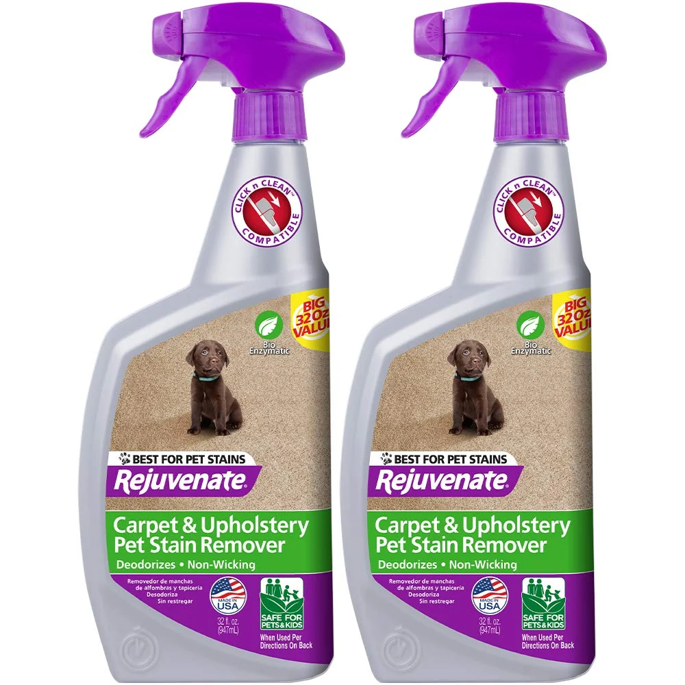 Healthy Rejuvenate Bio-Enzymatic Carpet Upholstery Spot Stain Remover 32 oz x 2 – Safe Non-Toxic Odor-Removing Crafted