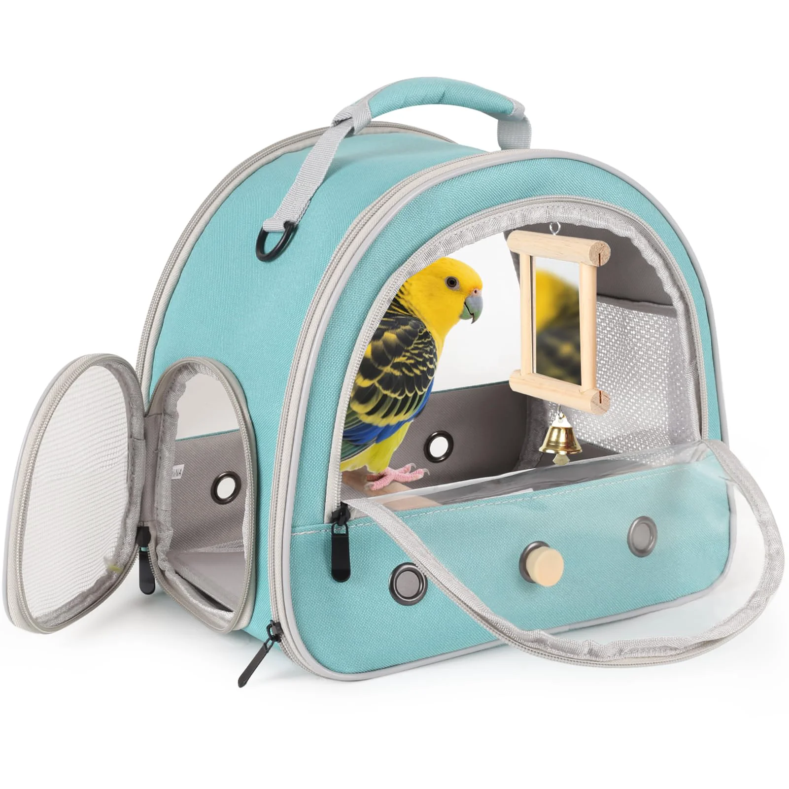Fine FOCZZU Parrot Travel Cage with Mirror Bells – Portable Small Bird Carrier Perch and Mat Easy-to-Use