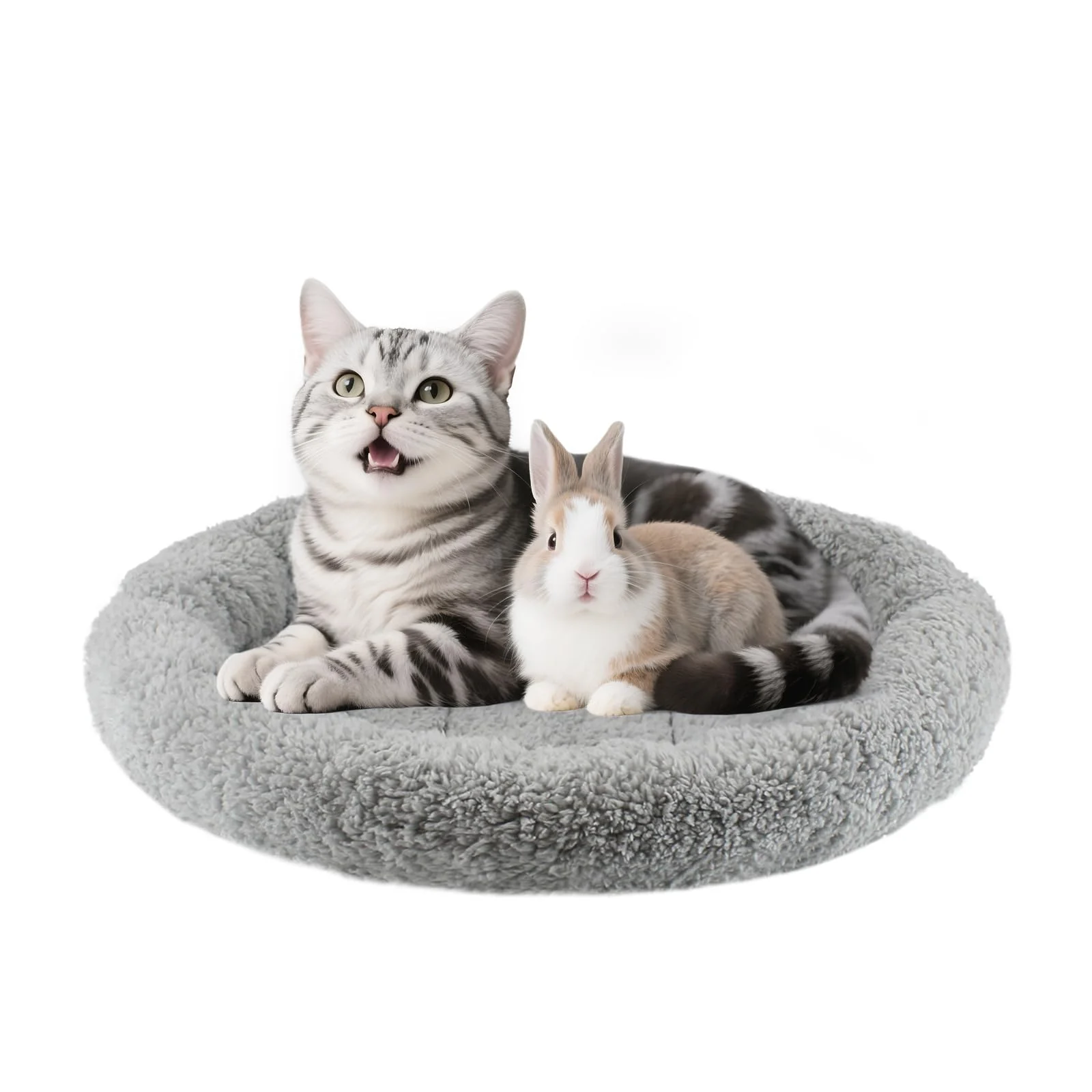 Comfortable Billionchains Round Cat Bed Donut Shape with Non-Slip Bottom Washable Gray 19.5 Diameter Refined
