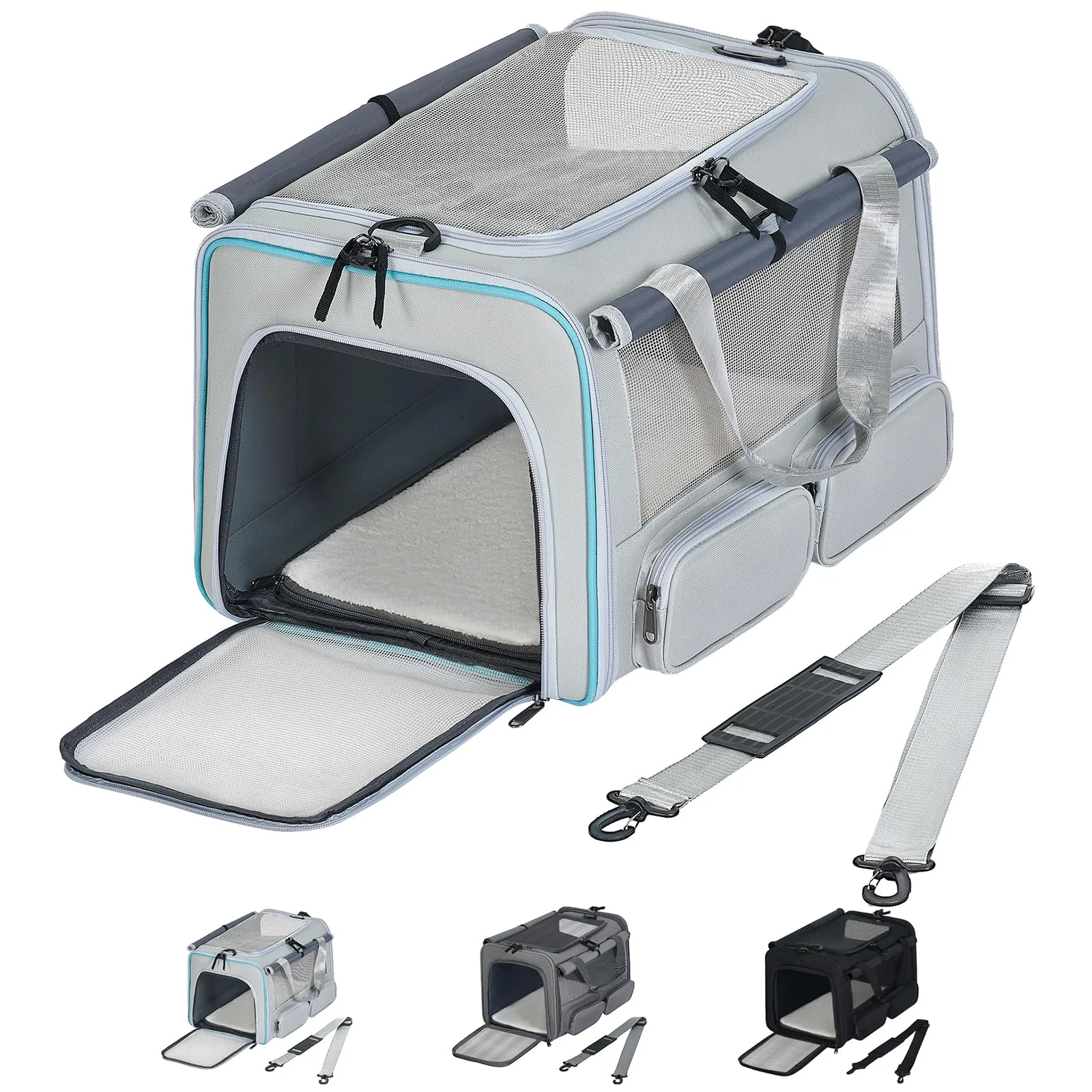 Pure Hannadepot Cat Dog Carrier up to 15 lbs Soft-Sided Collapsible with Privacy Curtain Natural