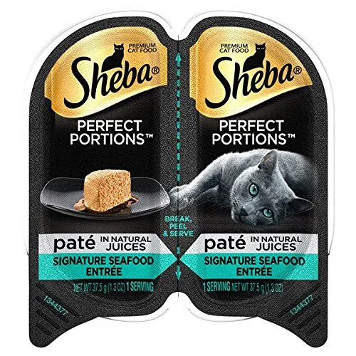 Recyclable Sheba Portions Pate in Natural Juices Signature Seafood Entree – 6-Tray Pack 2.6 oz Each Solid