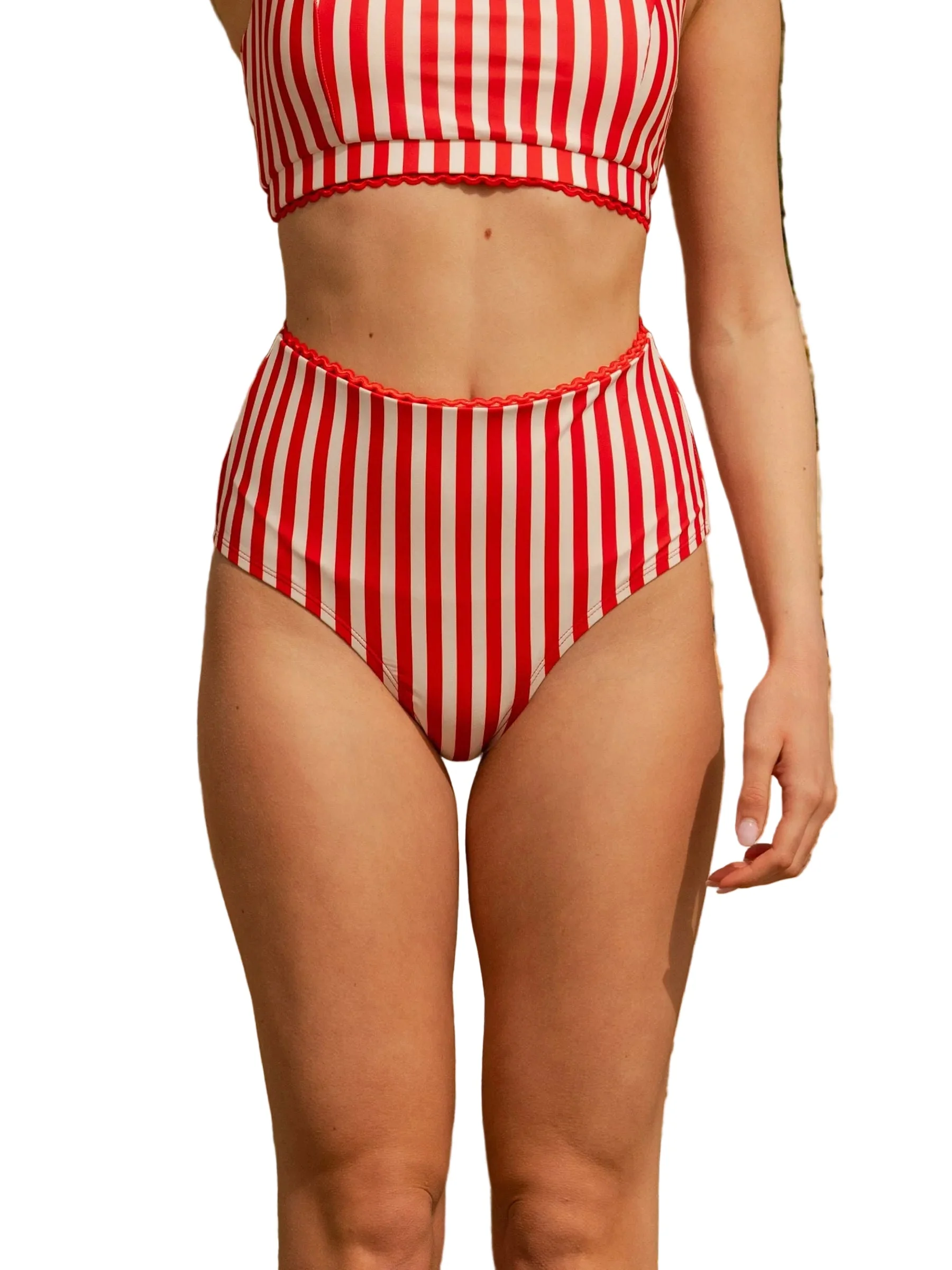 Easy-to-Use Vertical Red Stripe High-Waist Bottom Environmentally Friendly