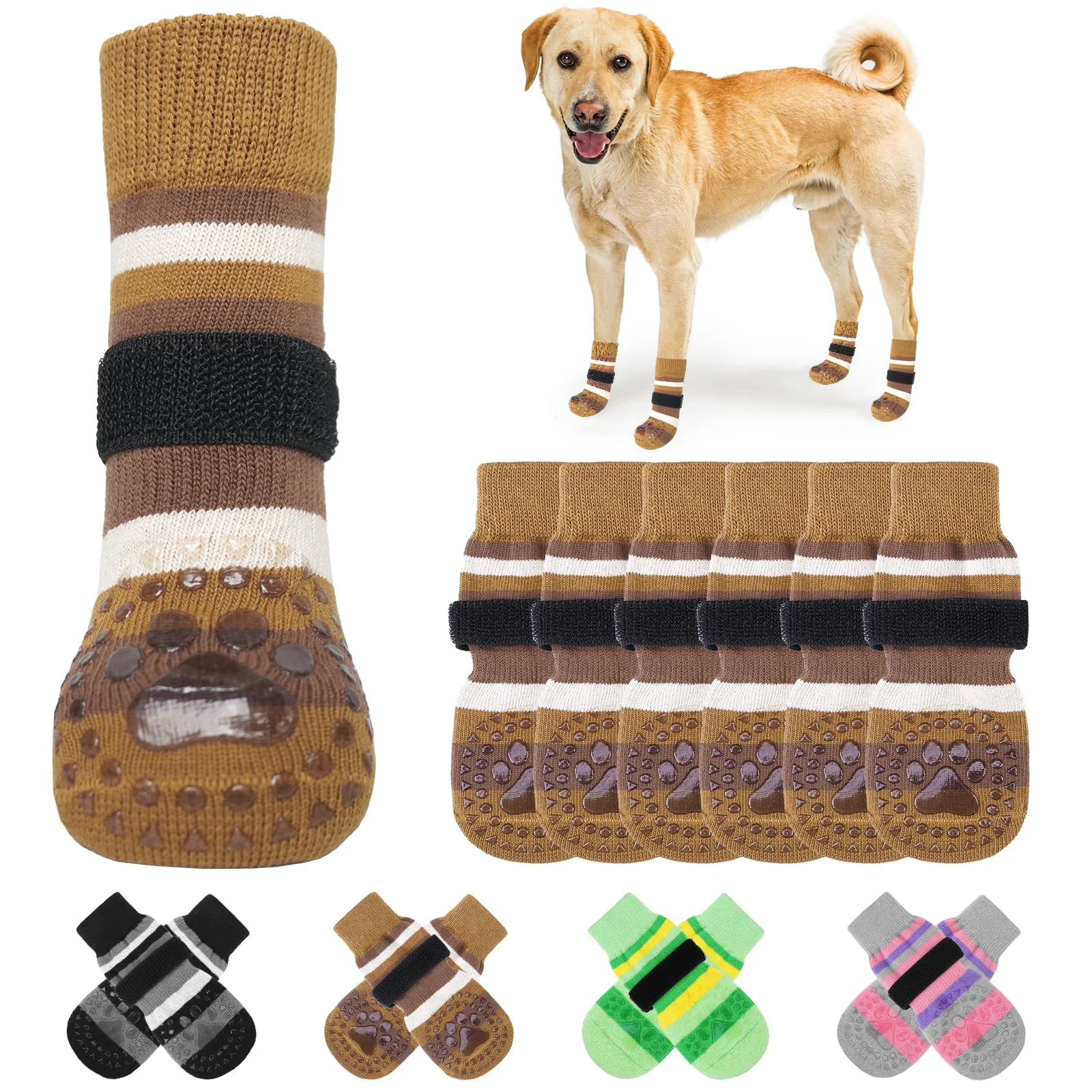 Easy-to-Use KOOLTAIL Anti-Slip Dog Socks – 3 Pairs with Double-Sided Grips for Traction on Floors Pavement High-End