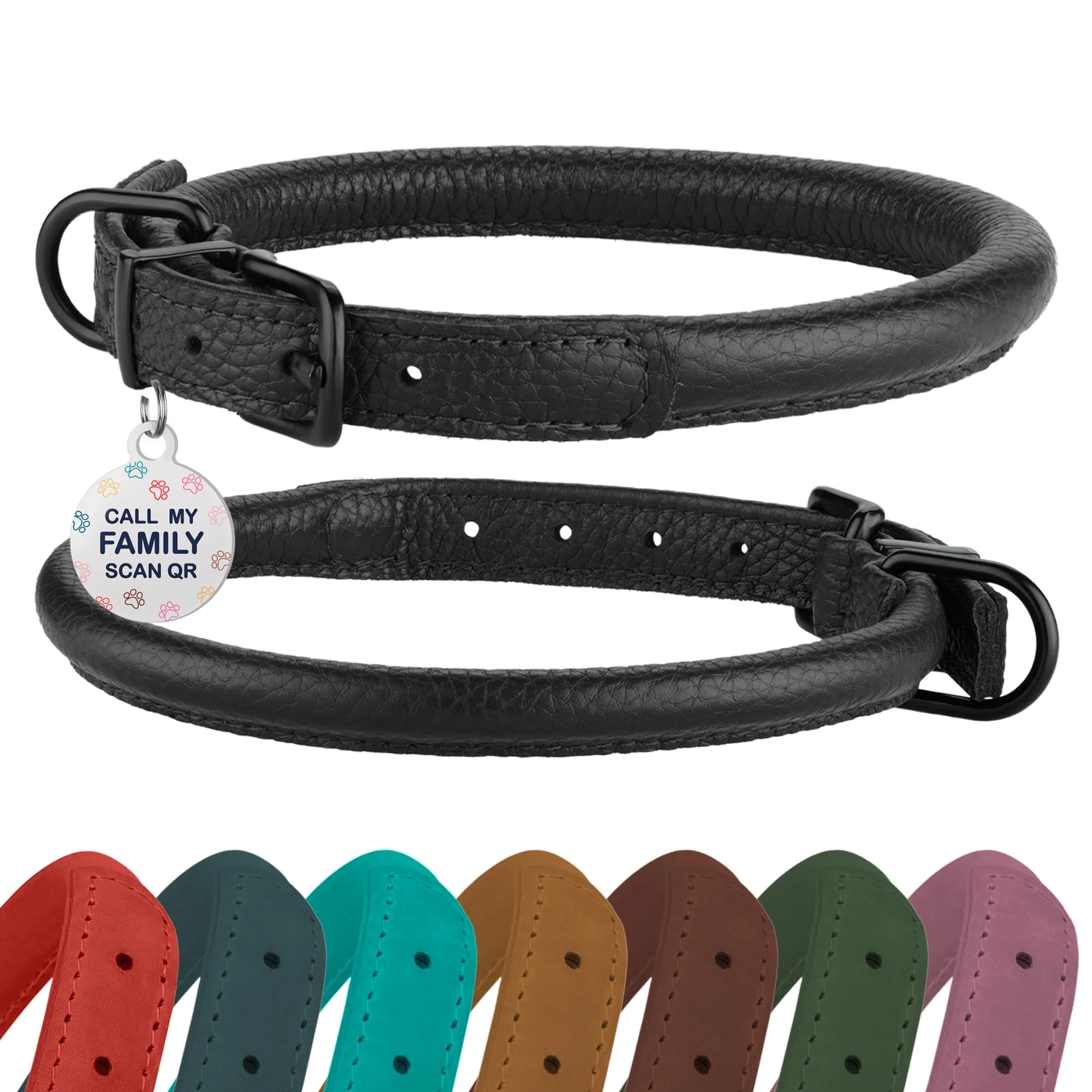 Reliable BRONZEDOG Rolled Leather Dog Collar – Soft Fur-Friendly 19–22 in 1 in Wide Black Midnight Long-Lasting