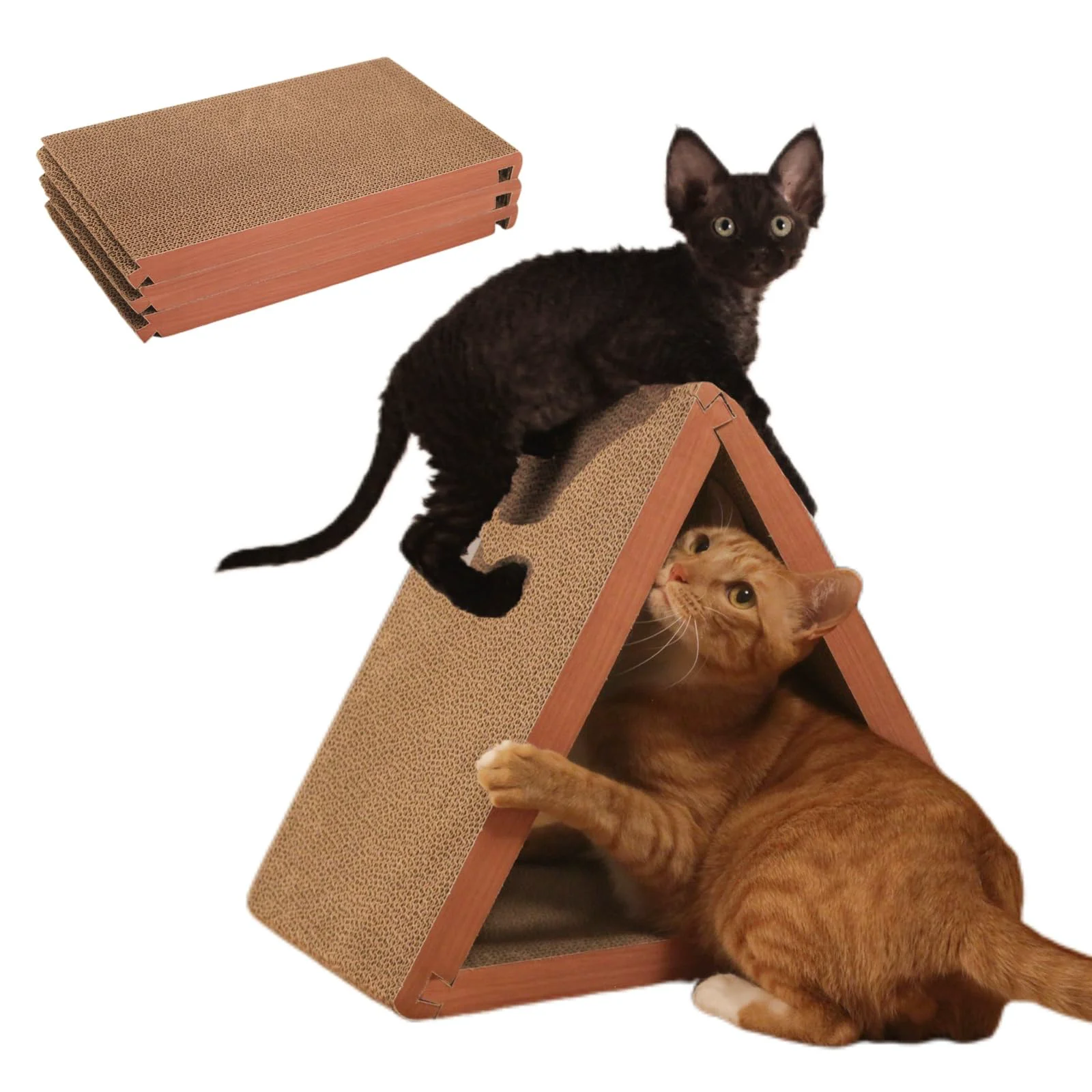 Crafted WooBayVan Cat Scratcher – Foldable Triangle 6 Sides Indoor Cat Scratching Pads Pack of 3 Detailed