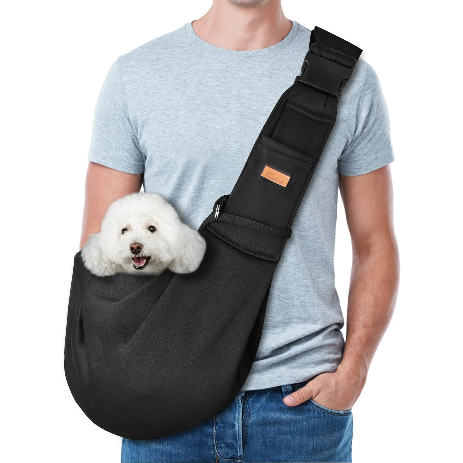 Innovative Cuby Dog and Cat Sling Carrier – Hands- Adjustable Pet Sling for Small Dogs Cats Black M Original Design