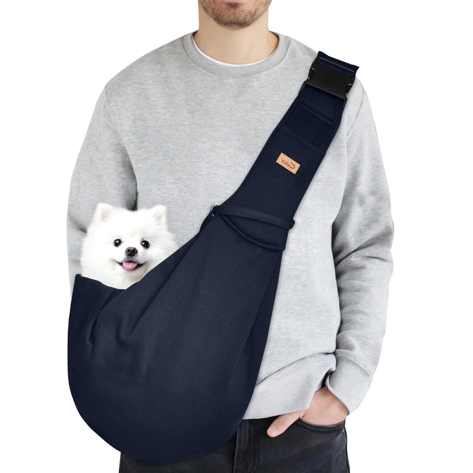 Durable Cuby Dog Cat Sling Carrier – Hands- Reversible Papoose Bag with Adjustable Strap Blue M Traditional