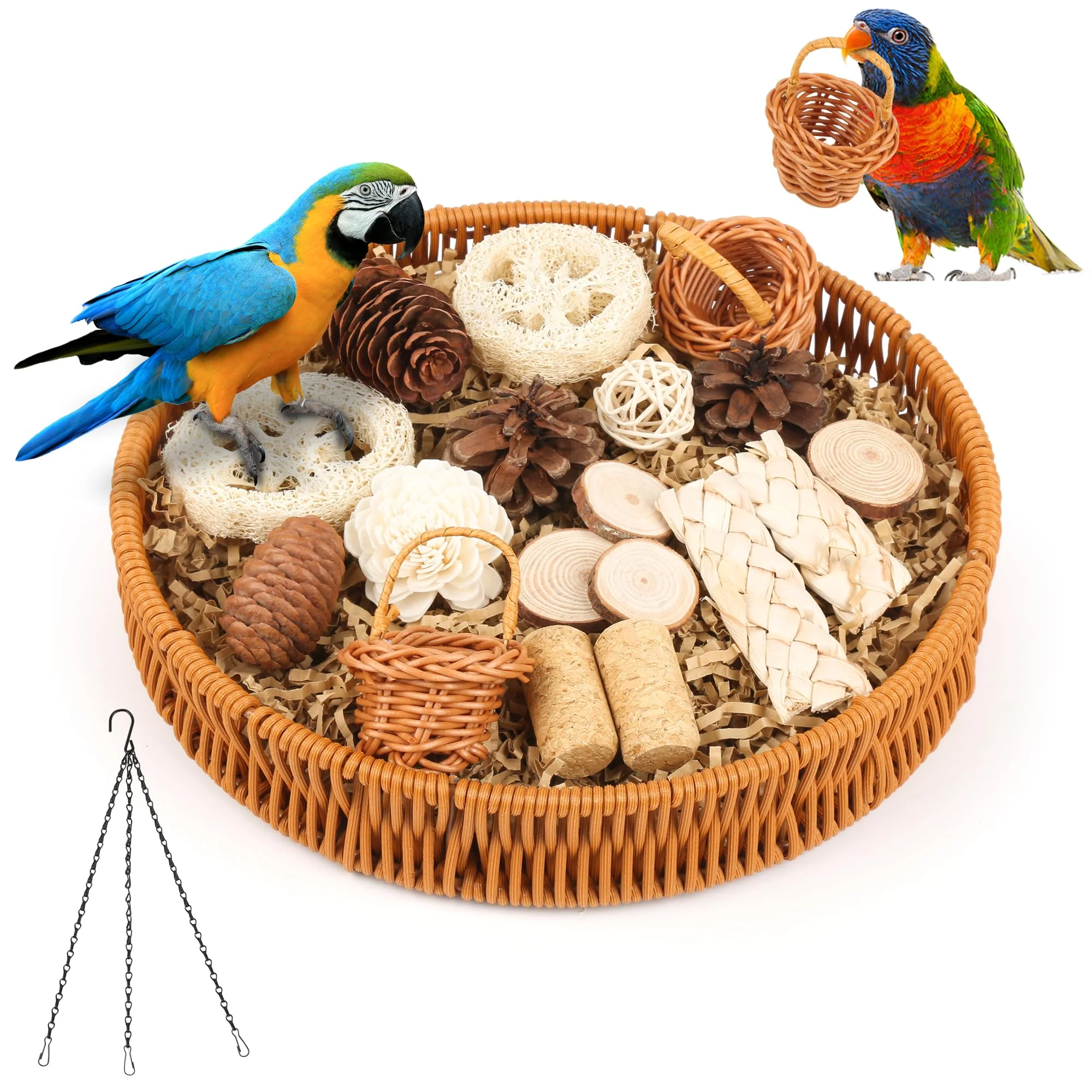 User-Friendly JJunLiM Natural Bird Toy Rattan Foraging Box – Shredding Foraging Toys for Parrots Cockatiels Budgies Round 9.84 inch World-Class