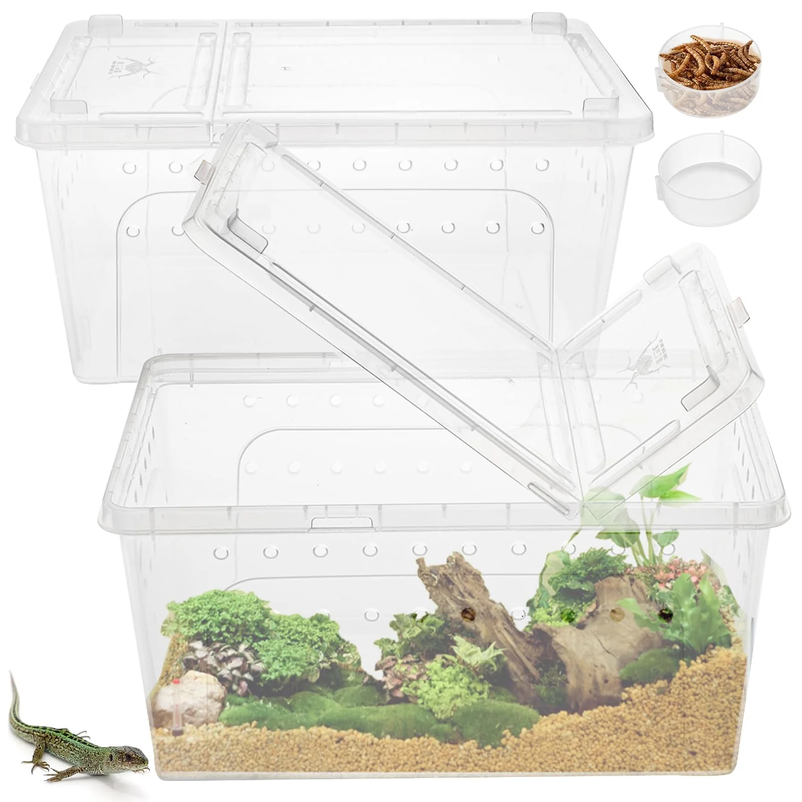 Reliable Tlence 2 Pack Reptile Feeding Box – Transparent 12.6 x 8.7 x 6 in Terrarium Efficient