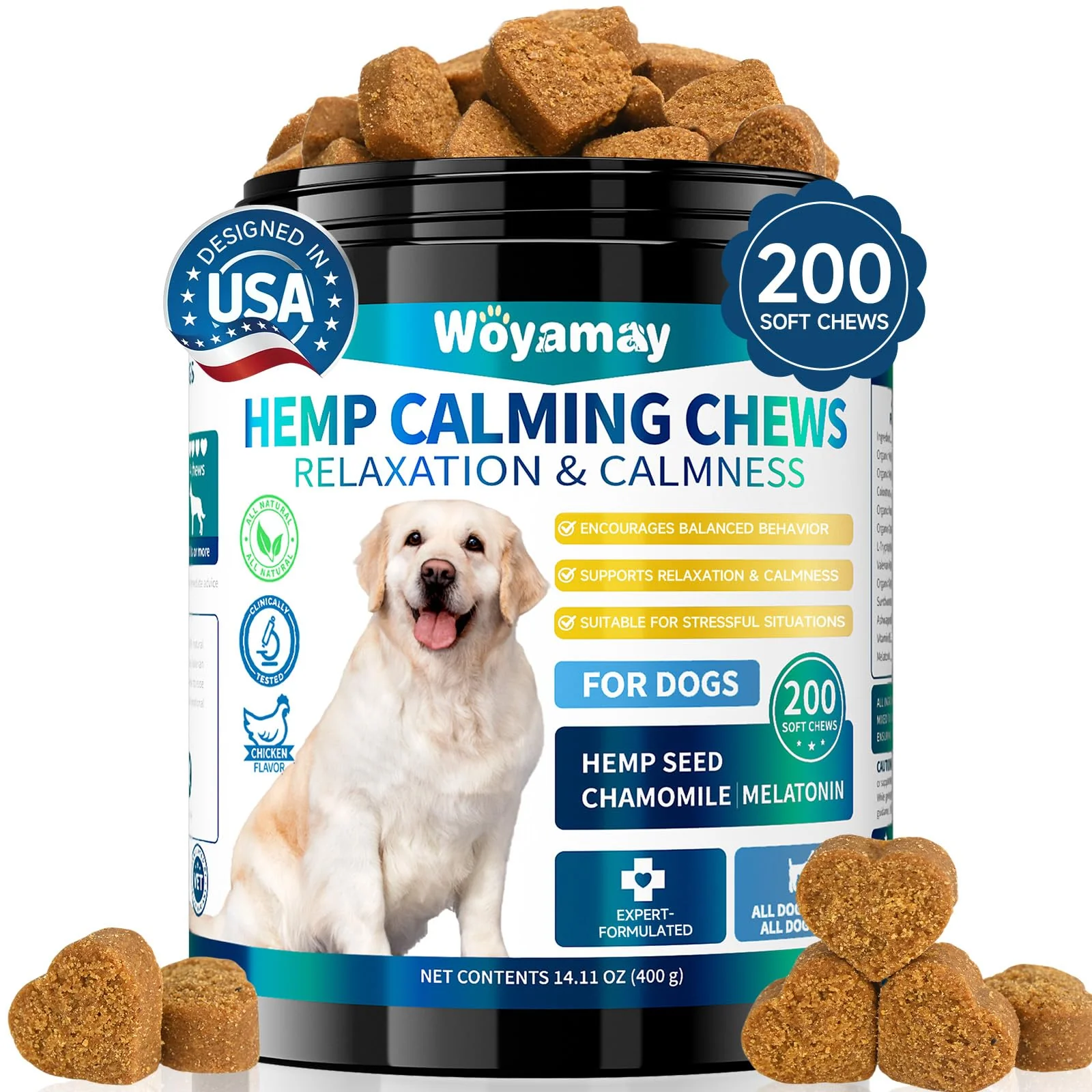 Elegant Woyamay Hemp Calming Chews for Dogs – 200 Treats for Anxiety Stress Sleep Support Next-Generation