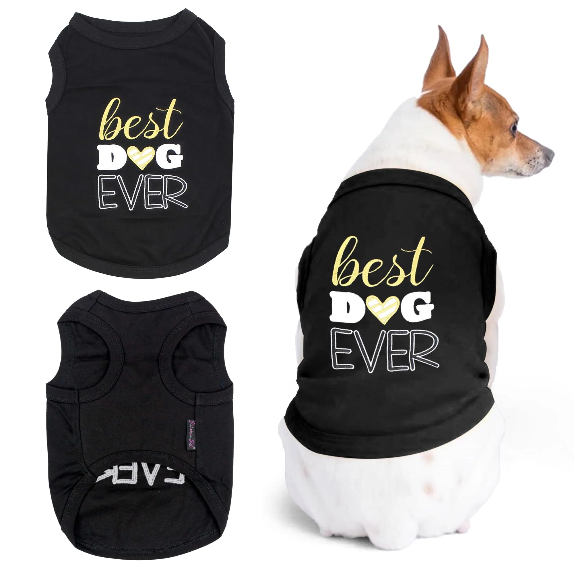 Solid Parisian Pet Dog T-Shirt – Dog Ever Embroidered Tee – Pure Cotton Sleeveless Large Dogs L – Machine Washable Trendy