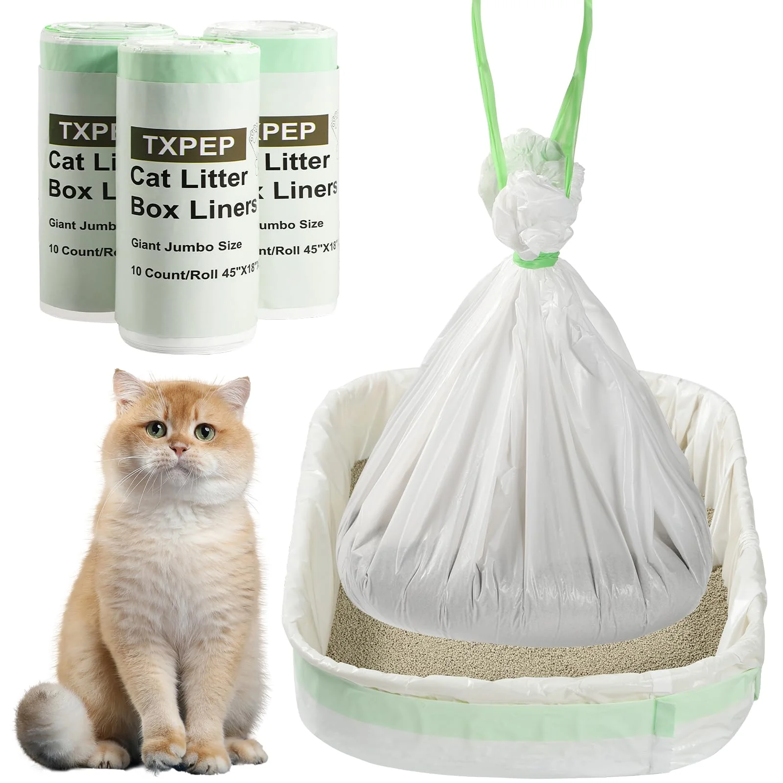 Versatile TXPEP 30 Giant Jumbo Litter Box Liners – 45×18 Inch Heavy-Duty Drawstring Bags Trusted
